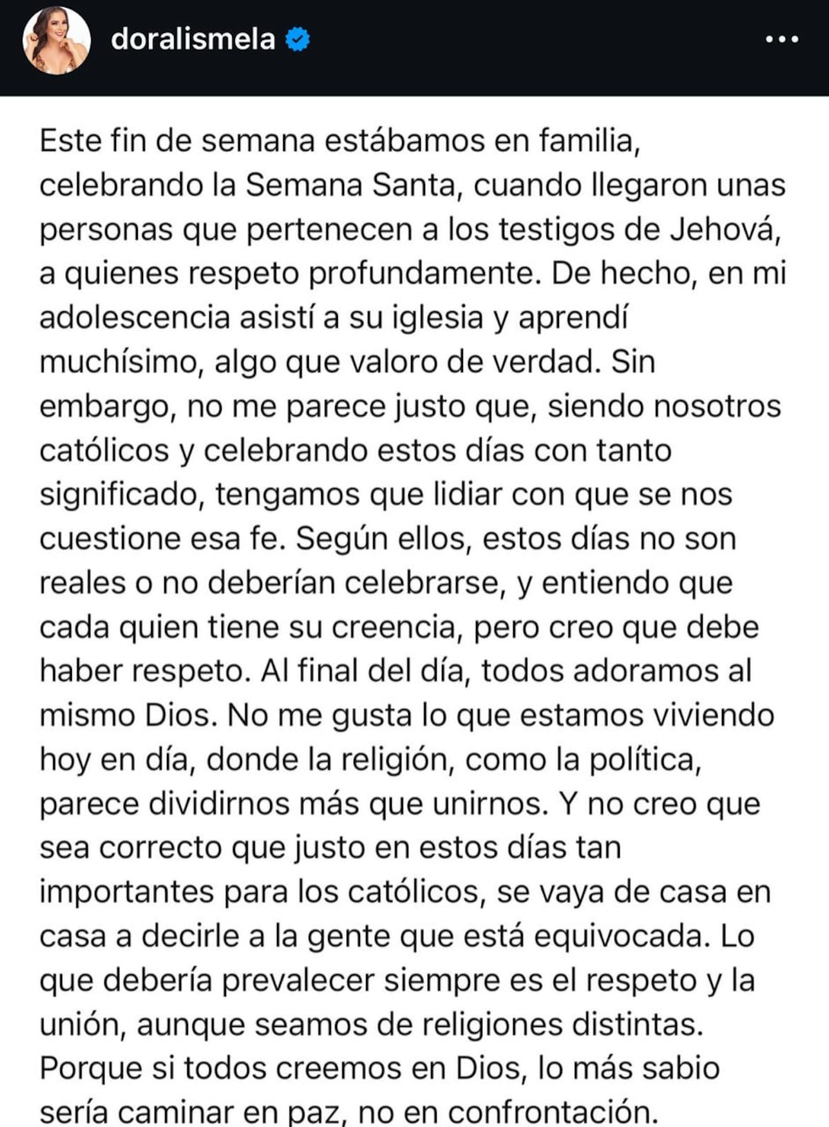 Doralis Mela explota tras visita a su casa de Testigos de Jehová: ‘¡Respeten las tradiciones!