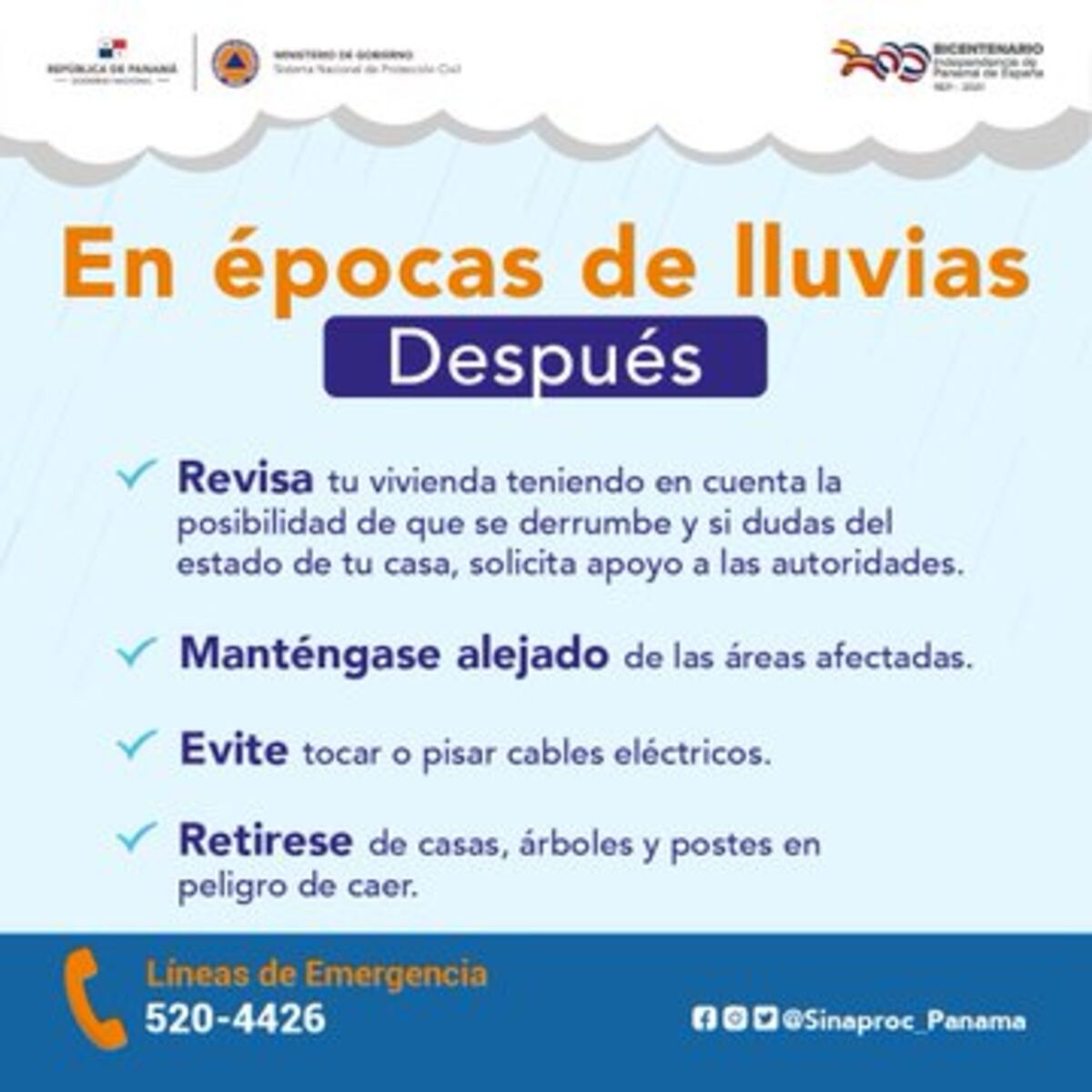 Advertencia de Sinaproc por fuertes lluvias y tormentas en Panamá 