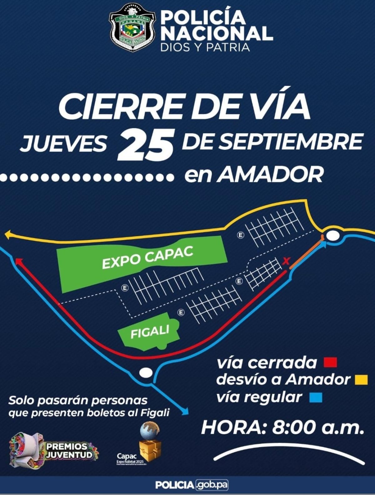 Premios Juventud 2025: cierres, desvíos y seguridad en Amador