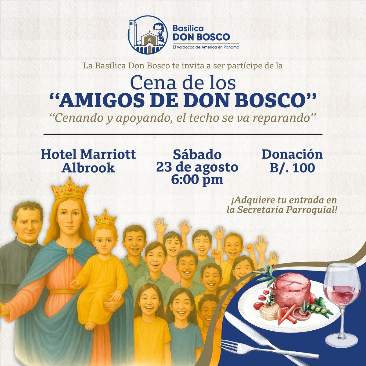 Cena benéfica en Panamá para restaurar el techo histórico de la Basílica Don Bosco