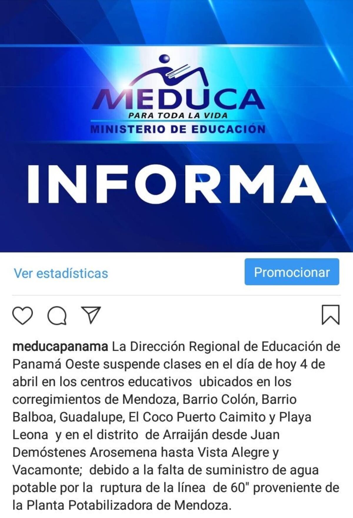 Se suspenden las clases en Panamá Oeste, por este motivo 