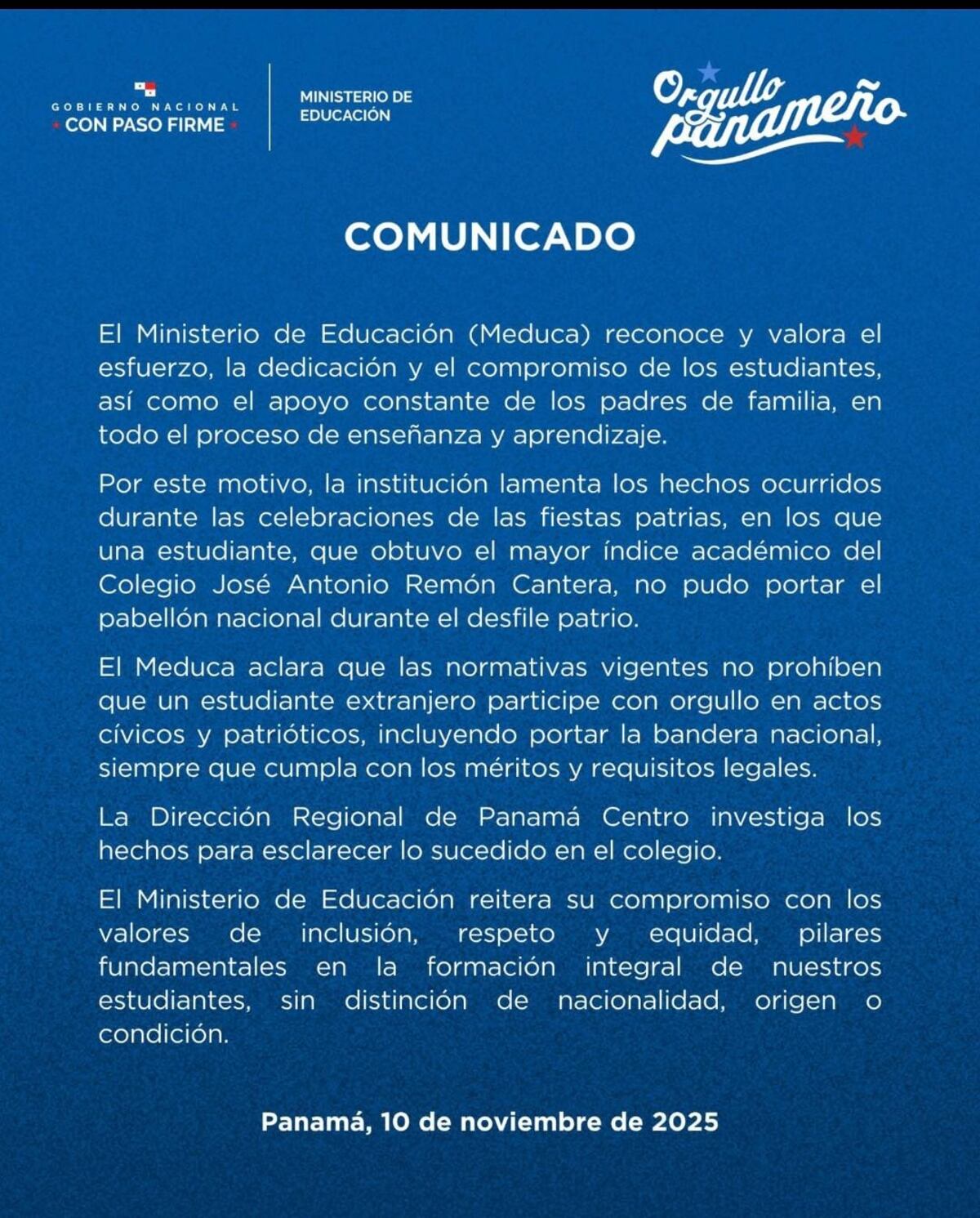 Polémica en desfile: Estudiante con mejor índice no pudo llevar la bandera por ser extranjera