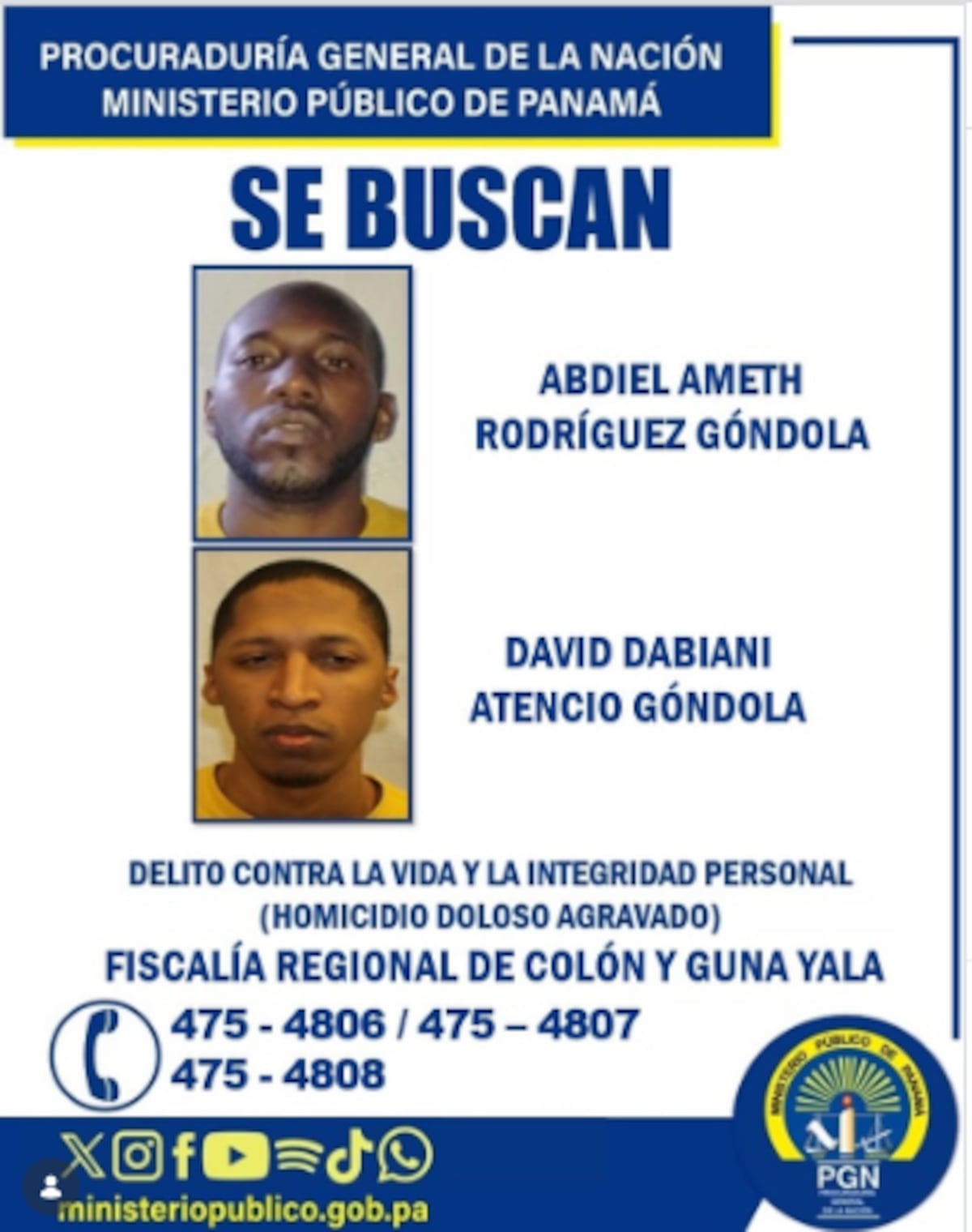 ¿Los ha visto? Buscan a dos hombres por homicidio agravado en Colón