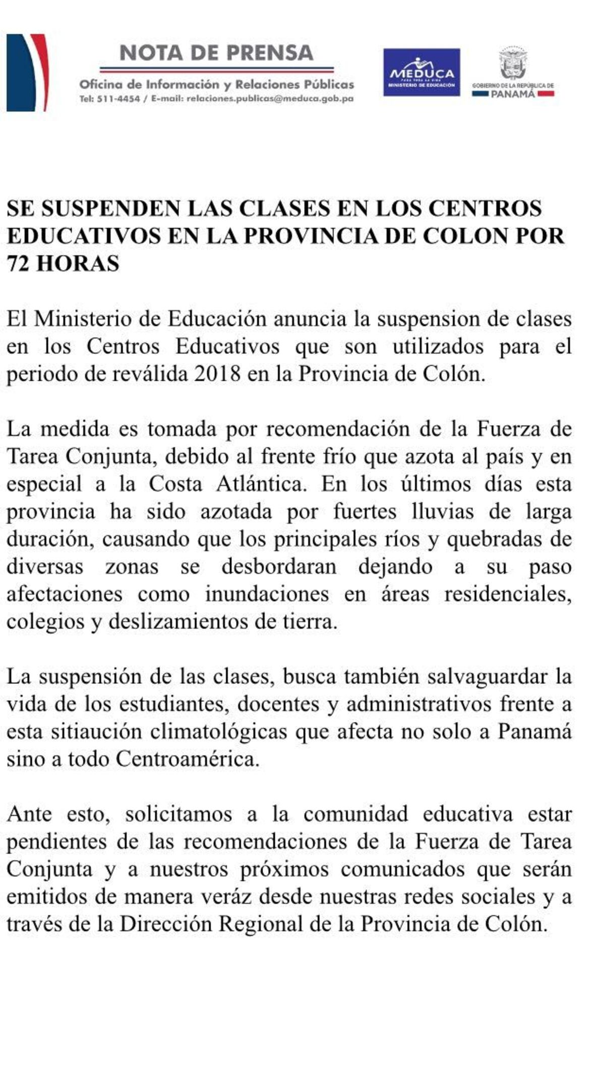 Estudiantes que están en reválida no tendrán clases este lunes.Te diremos dónde 