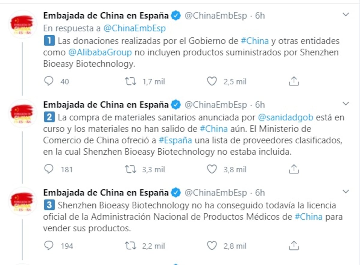 Revuelo. Test rápidos de coronavirus comprados por España están defectuosos. China aclara