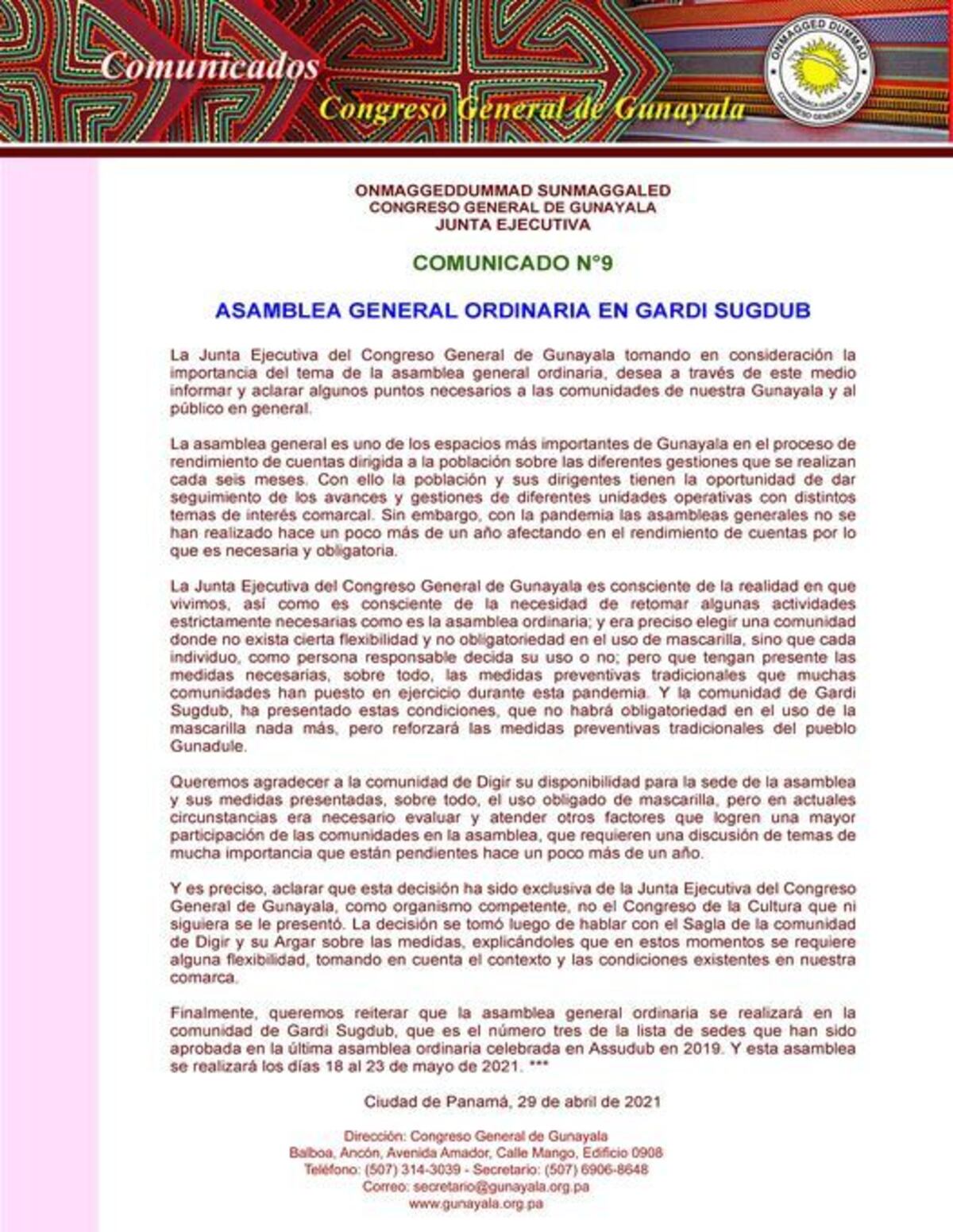 Contradicción. Obligatorio el uso de vestido tradicional, pero no de tapabocas