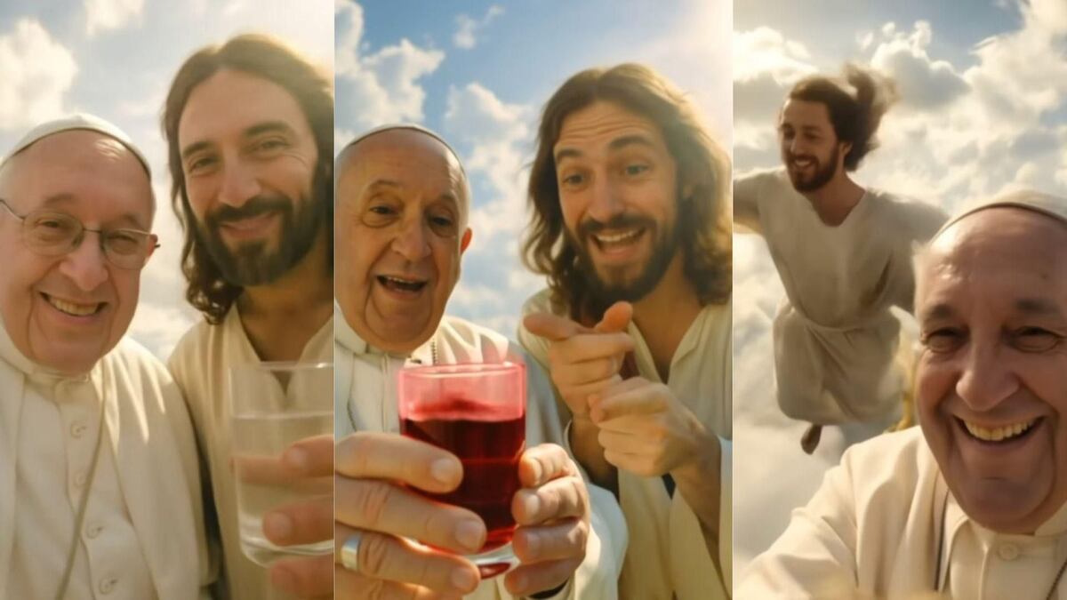 ¡Insólito! Un video de IA muestra al papa Francisco haciendo selfis en el cielo con Jesús 