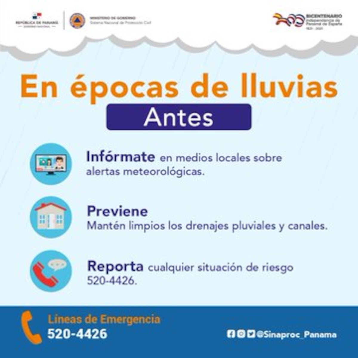 Advertencia de Sinaproc por fuertes lluvias y tormentas en Panamá 