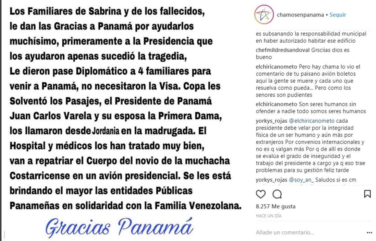Gobierno panameño ayuda a la familia de los accidentados en Costa del Este