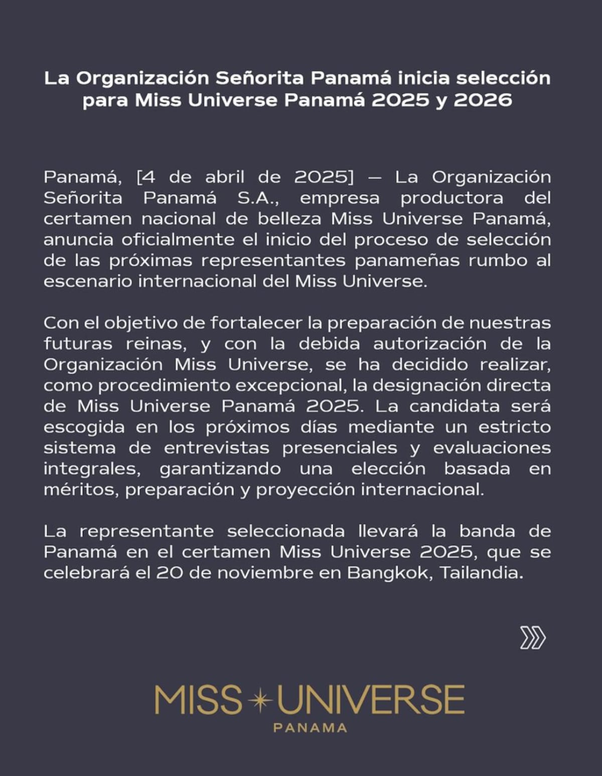 ¡No habrá reinado este año! Miss Universe Panamá 2025 será elegida a dedo