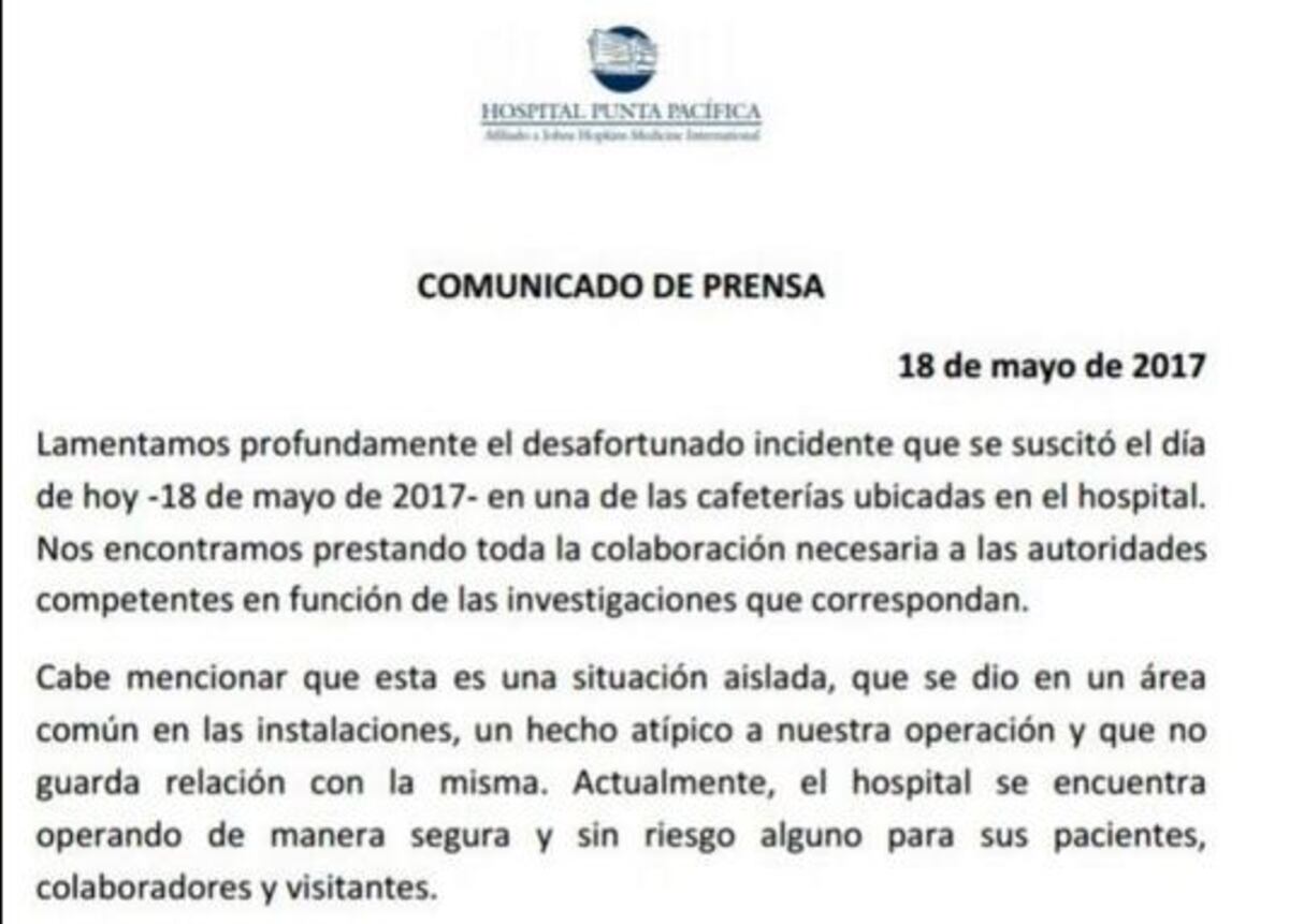 Hospital Punta Pacífica se pronuncia sobre el hecho de sangre de la abogada 
