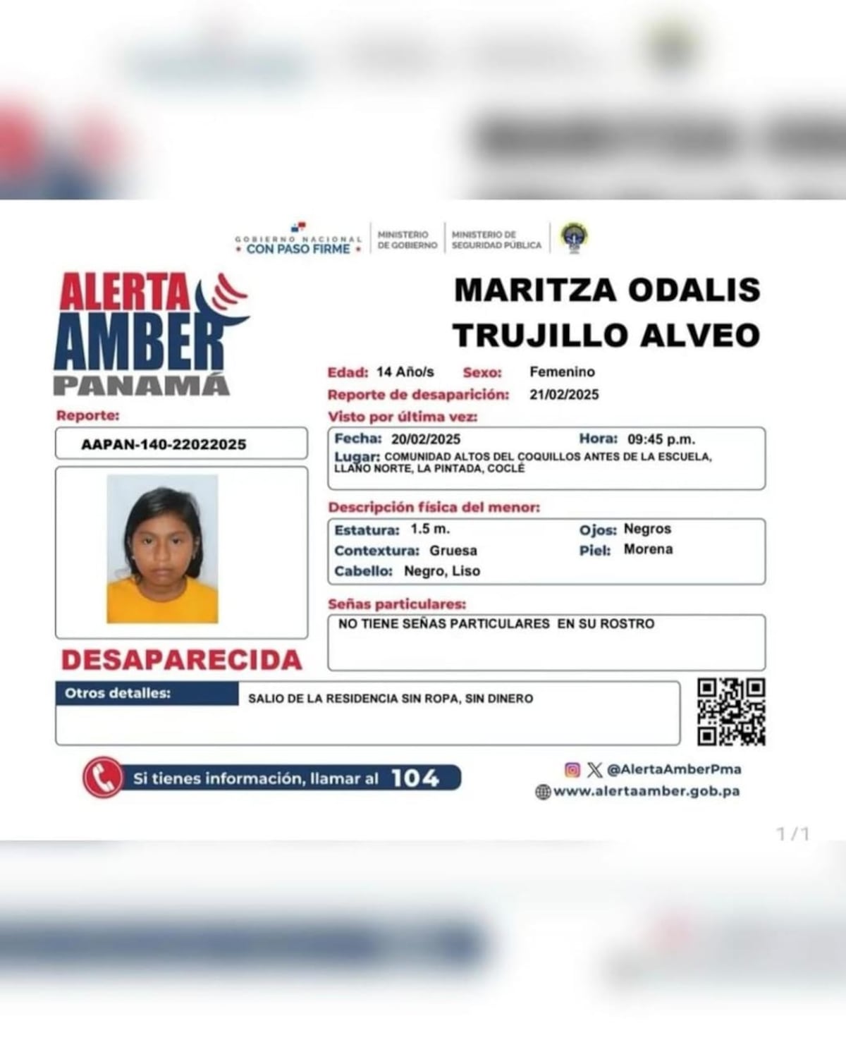 Desaparece una menor de 14 años en Llano Norte: Autoridades activan Alerta Amber