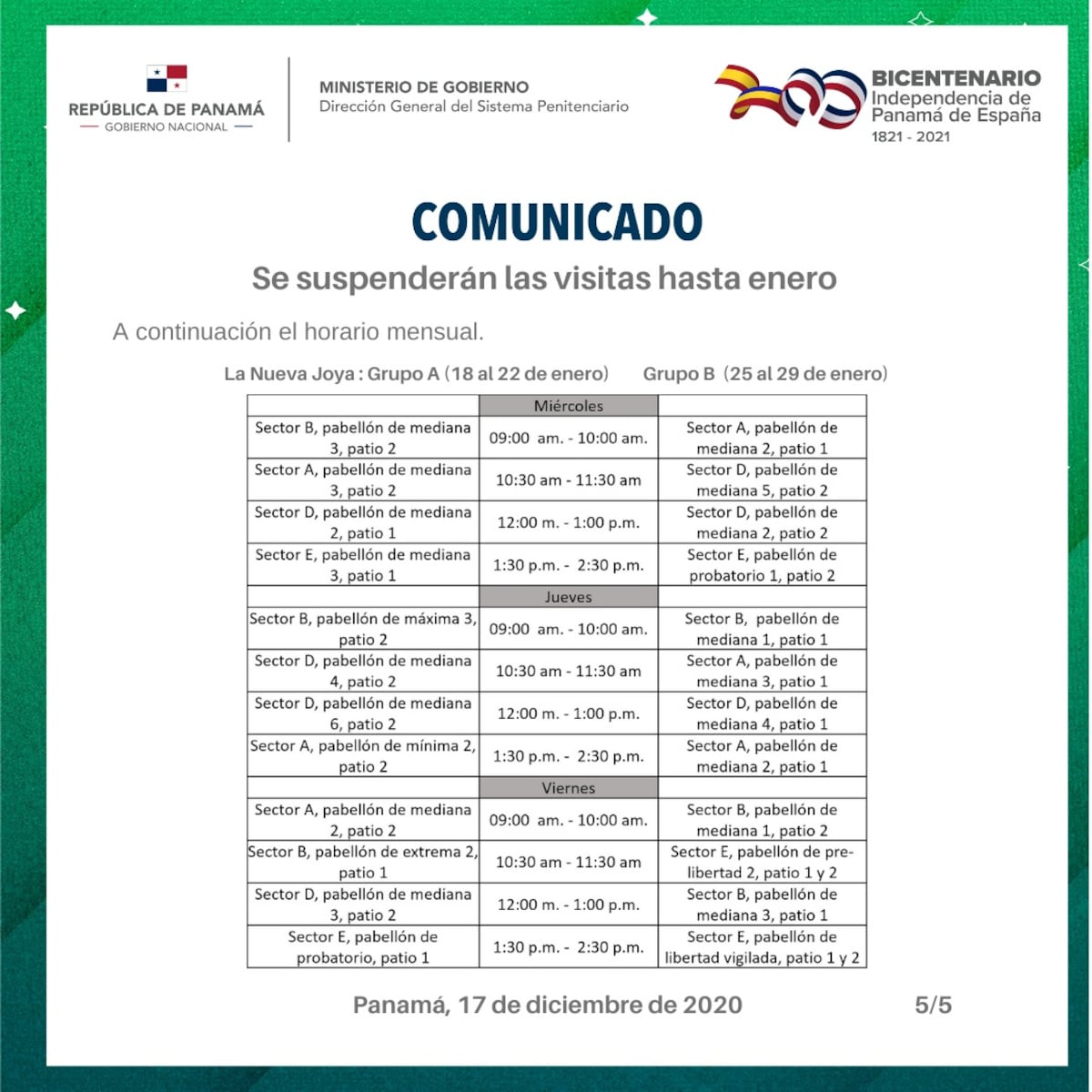 Suspenden las visitas en los penales de todo el país. Aquí le decimos el cambio de horario