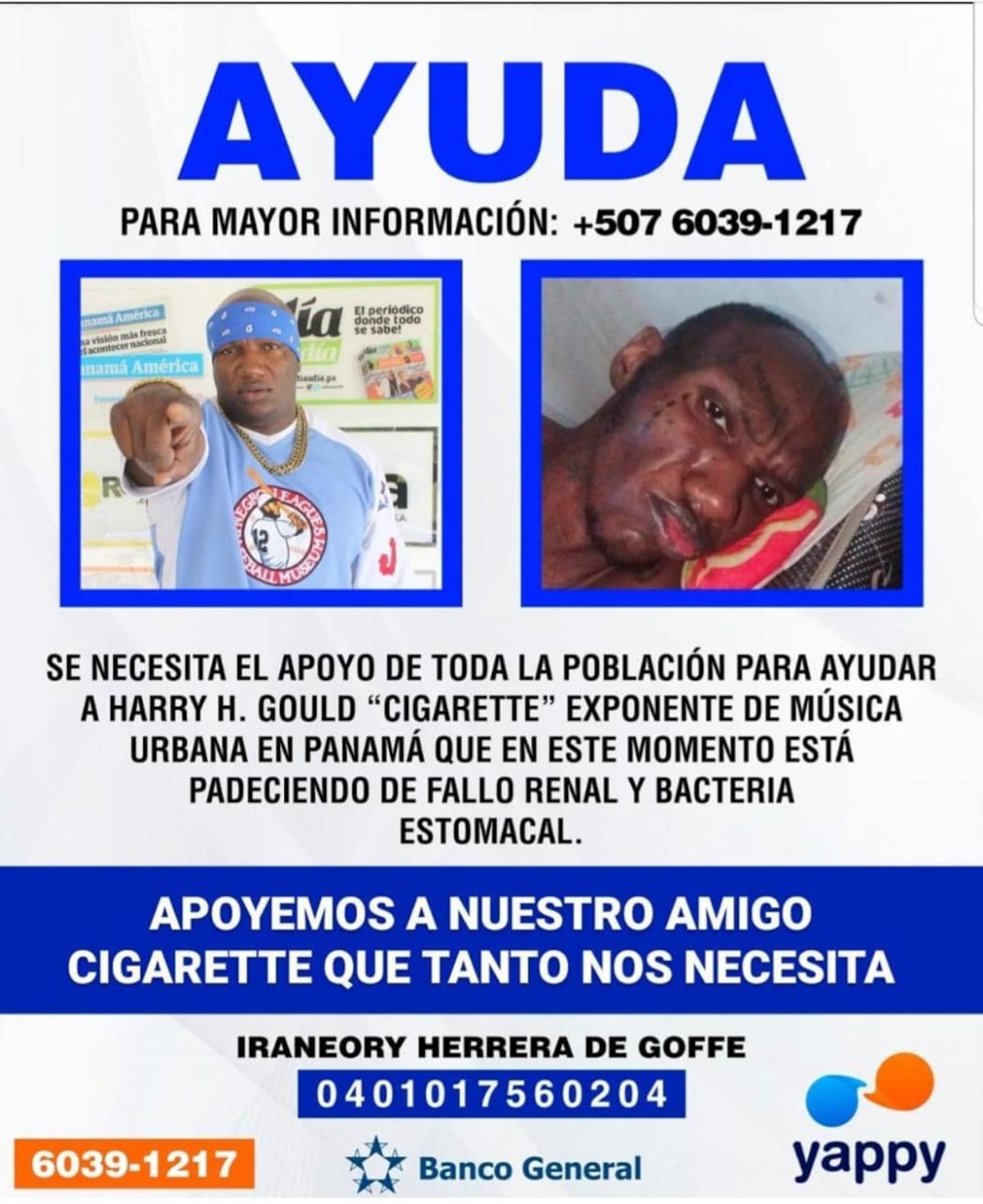 Pide ayuda. Cantante panameño del ‘Scaredem crew’ está en el hospital por insuficiencia renal