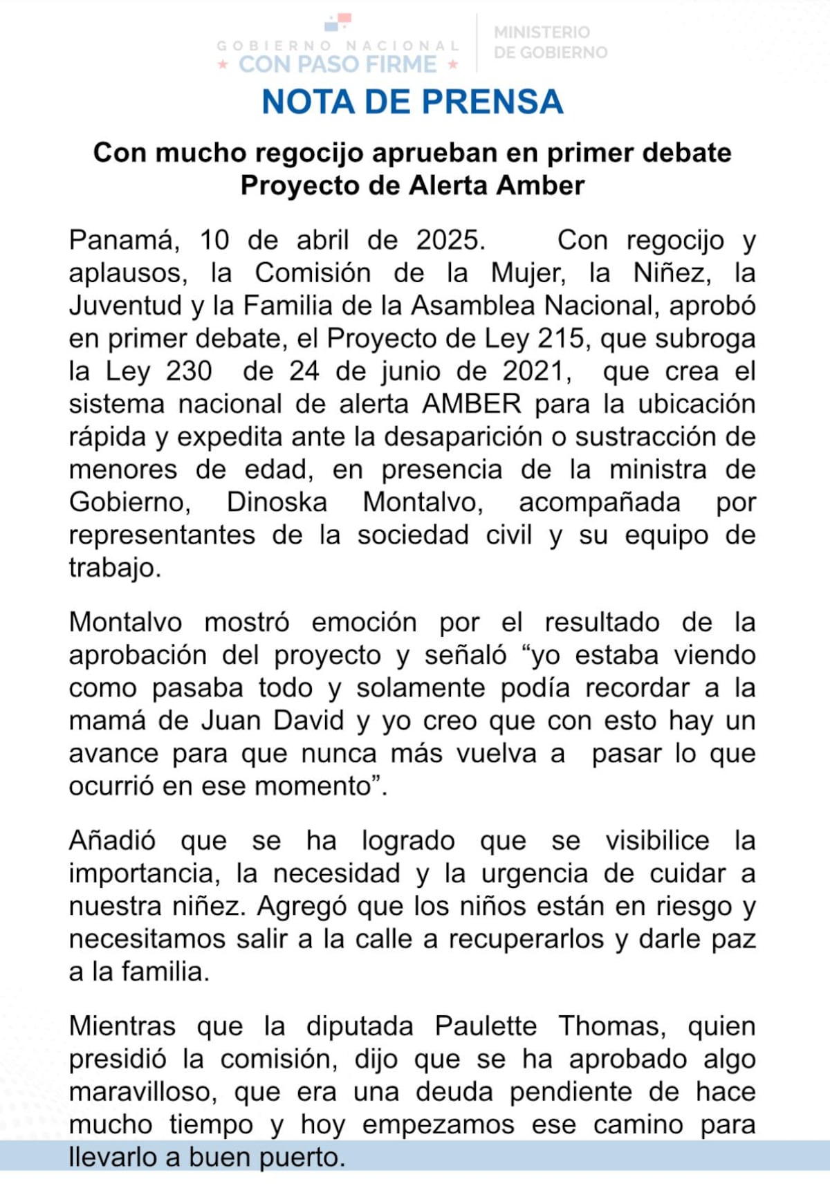 Panamá da primer paso para activar la Alerta Amber