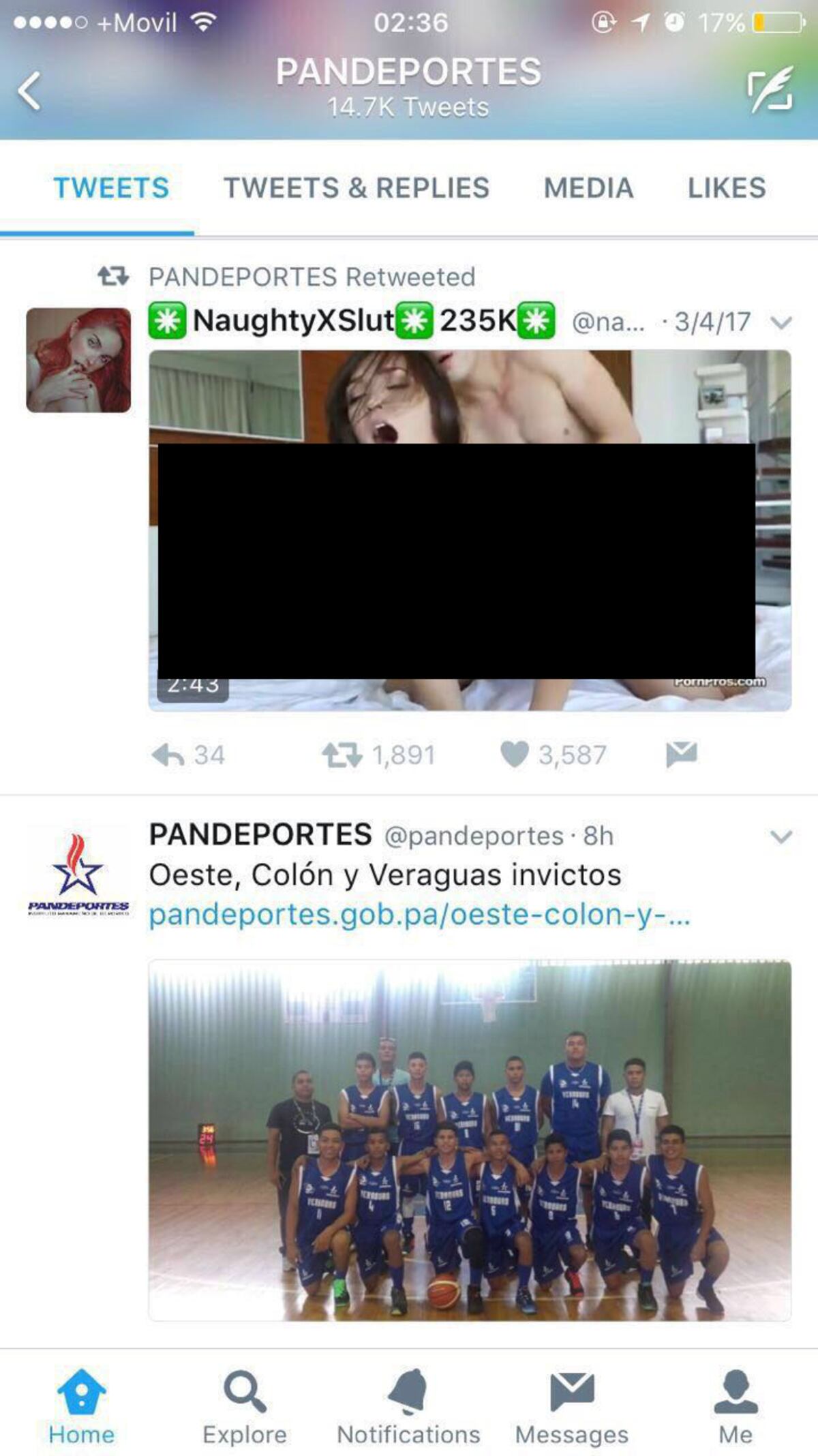 NUEVO REVUELO. Cuenta de Pandeportes comparte foto 'porno' 