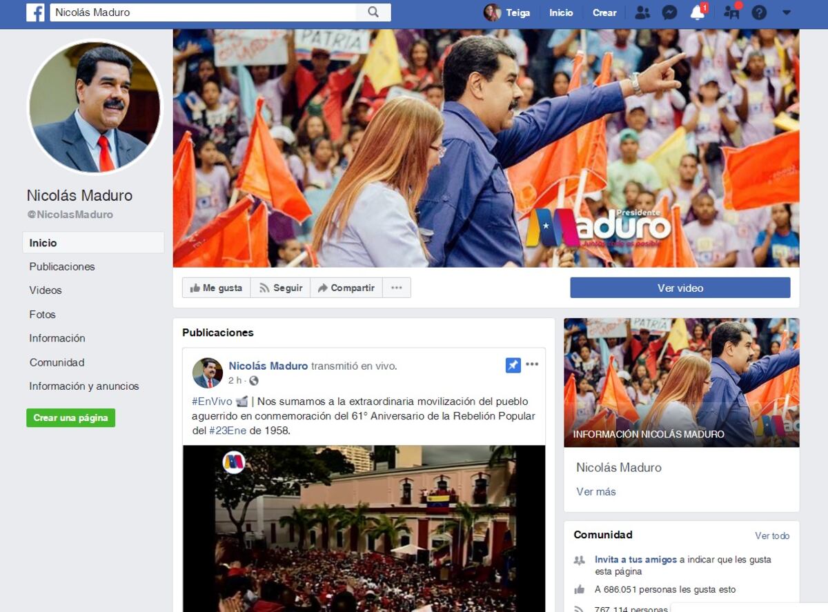 Facebook e Instagram aclaran sobre insignia de verificación de Nicolás Maduro