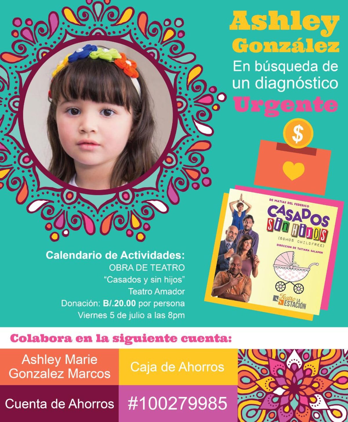 Urgente. Esta niña necesita ayuda para salvar su vida. Recolectarán en obra de teatro