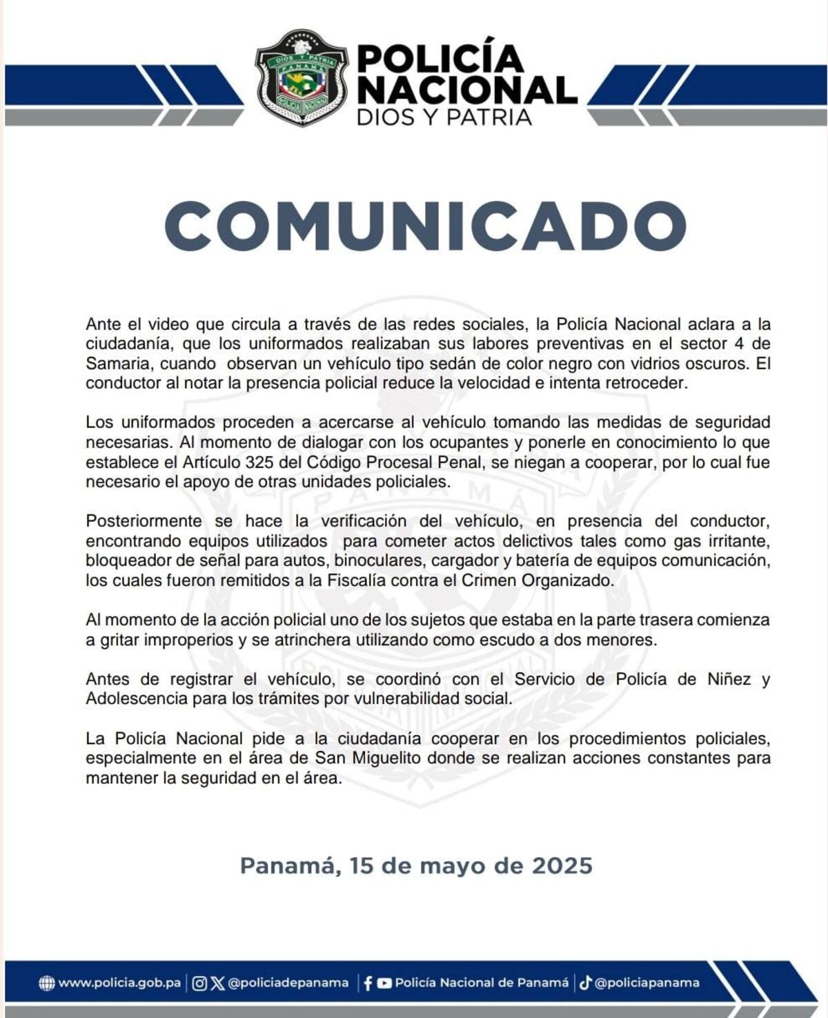 ¿Por qué la Policía encañonó un carro con niños en Samaria? Esto dice el comunicado