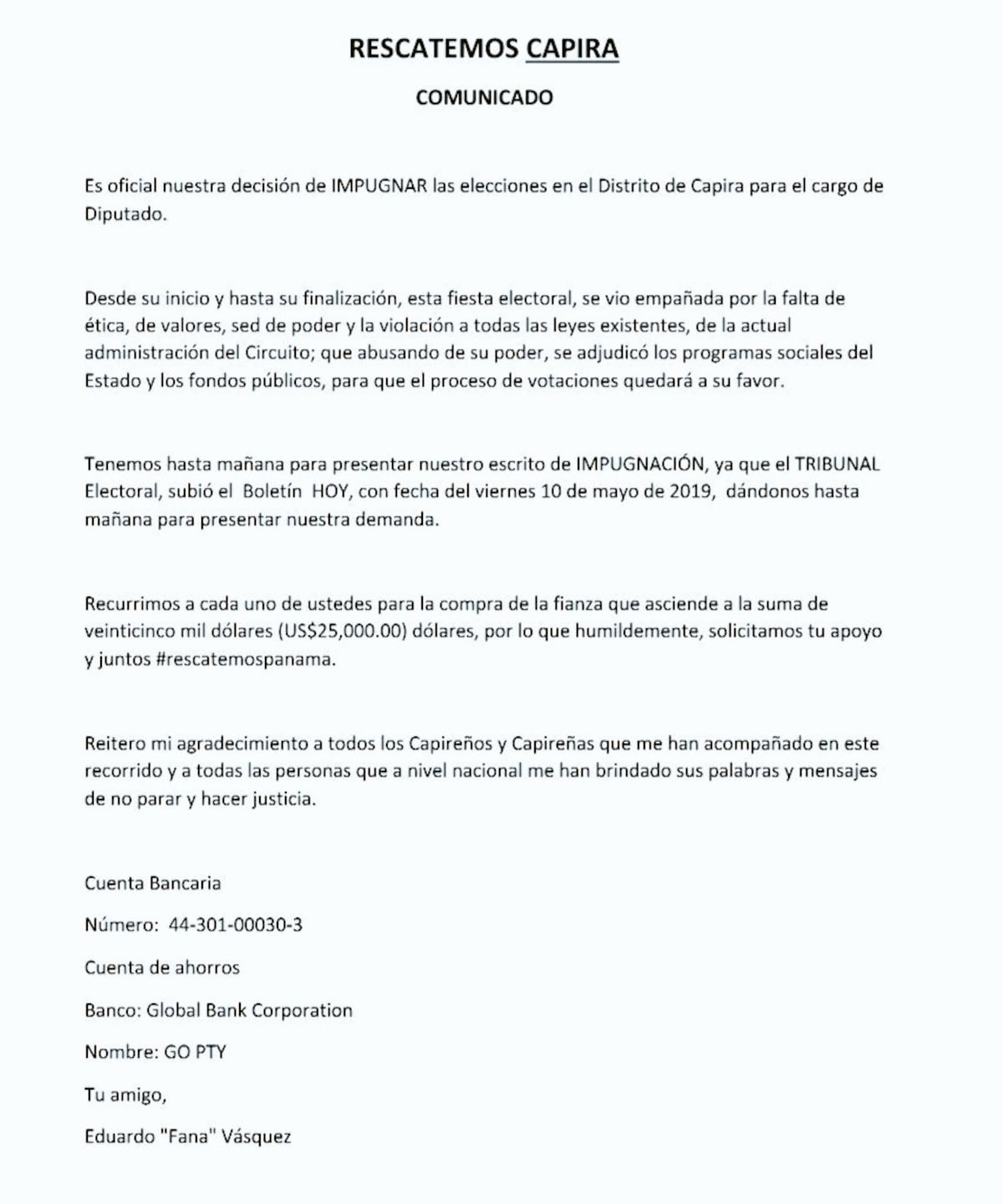 Corredera. A las 4:00 p.m. vence plazo para impugnar a Yanibel Ábrego