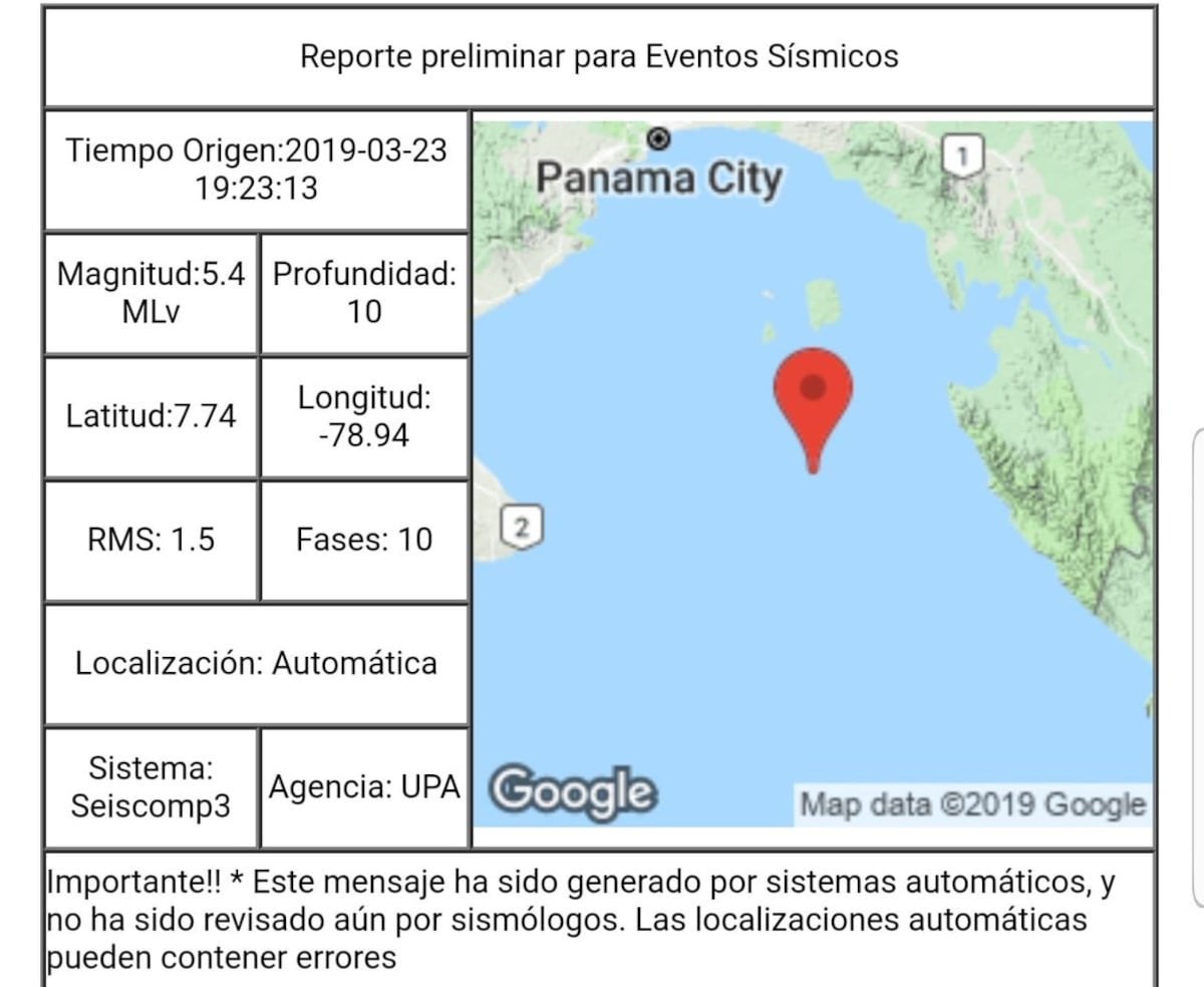 Se estremece Panamá. Sismo de 5.4 la tarde de este sábado