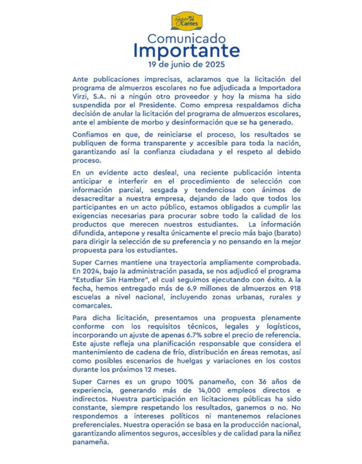 Meduca es frenado por Mulino tras ordenar bajar licitación del Programa de Almuerzos Escolares