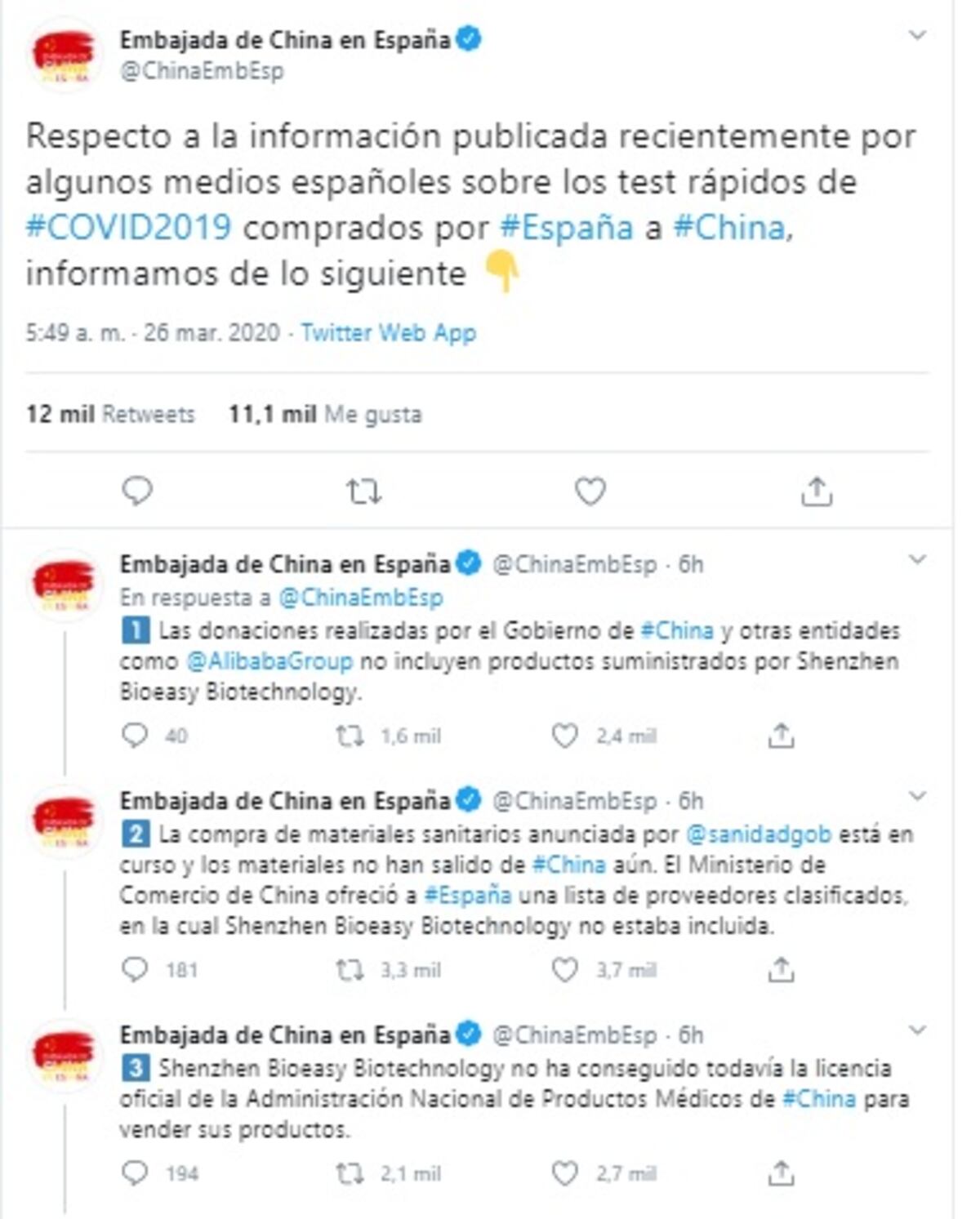 Revuelo. Test rápidos de coronavirus comprados por España están defectuosos. China aclara