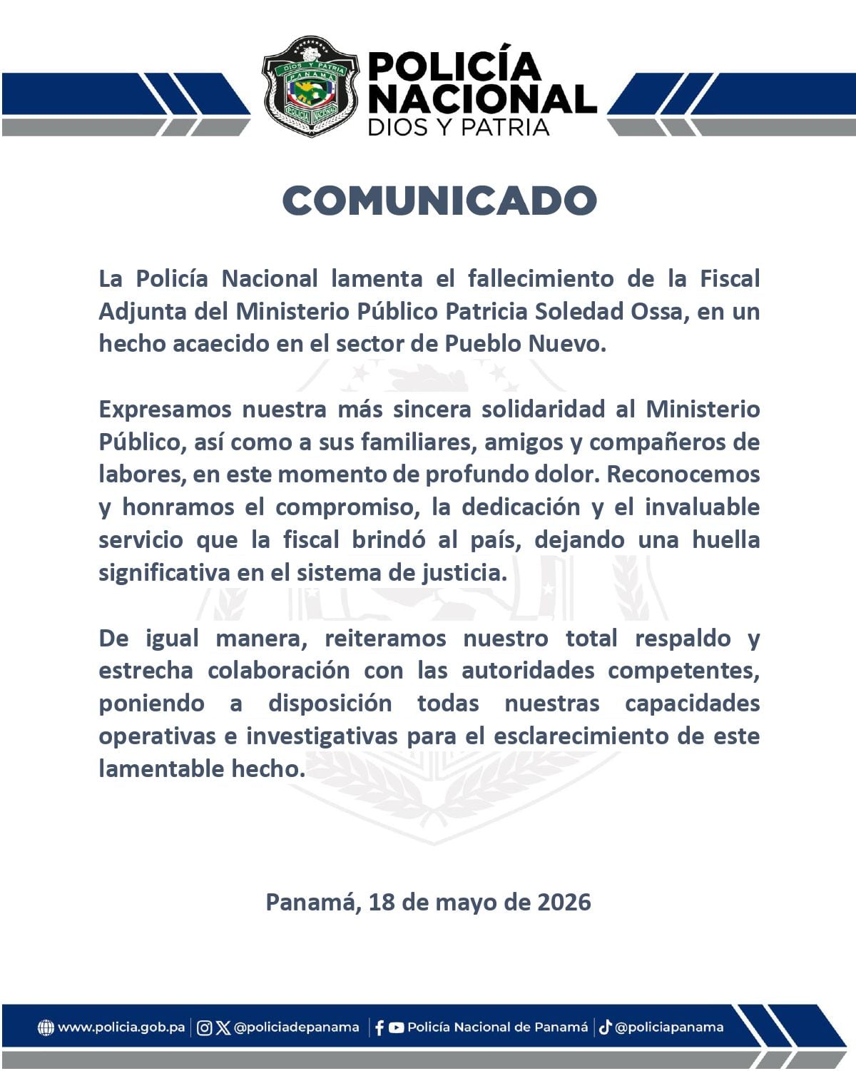 💔 ‘Celos, malditos celos’: Identifican a su pareja como el presunto femicida de la fiscal Patricia Ossa en Pueblo Nuevo; la Policía Nacional se pronuncia