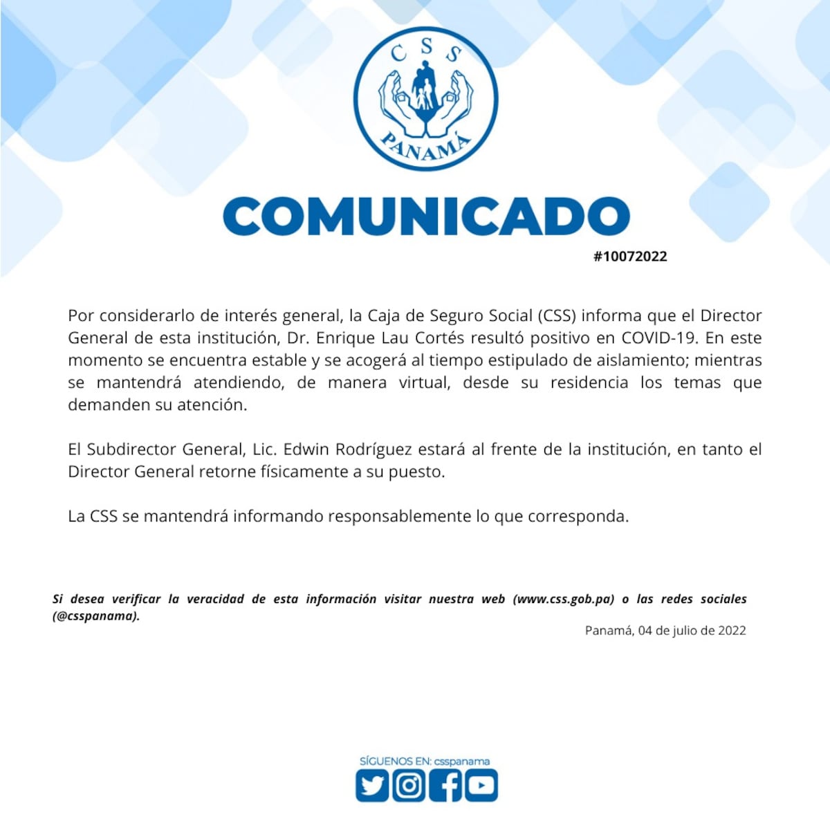 Lo último. Enrique Lau Cortés resultó positivo con la covid-19