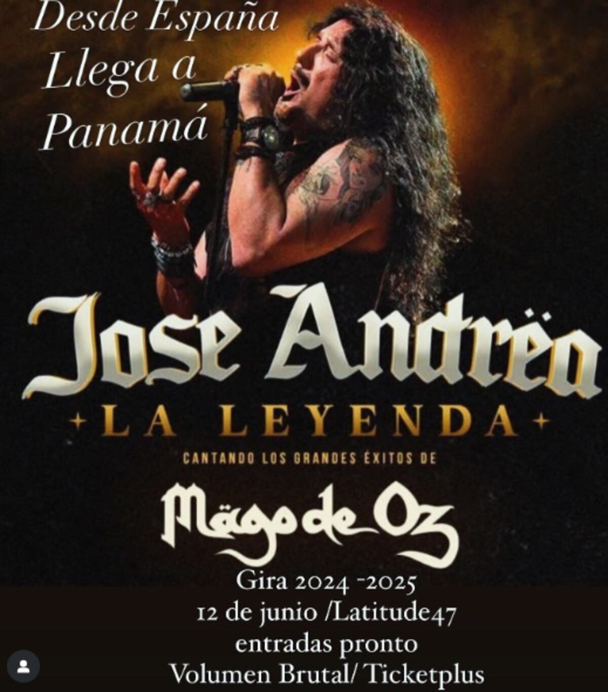 José Andrëa llega con todo a Panamá! ‘Hasta que el cuerpo aguante’, la voz de Mago de Oz hará retumbar Latitude 47