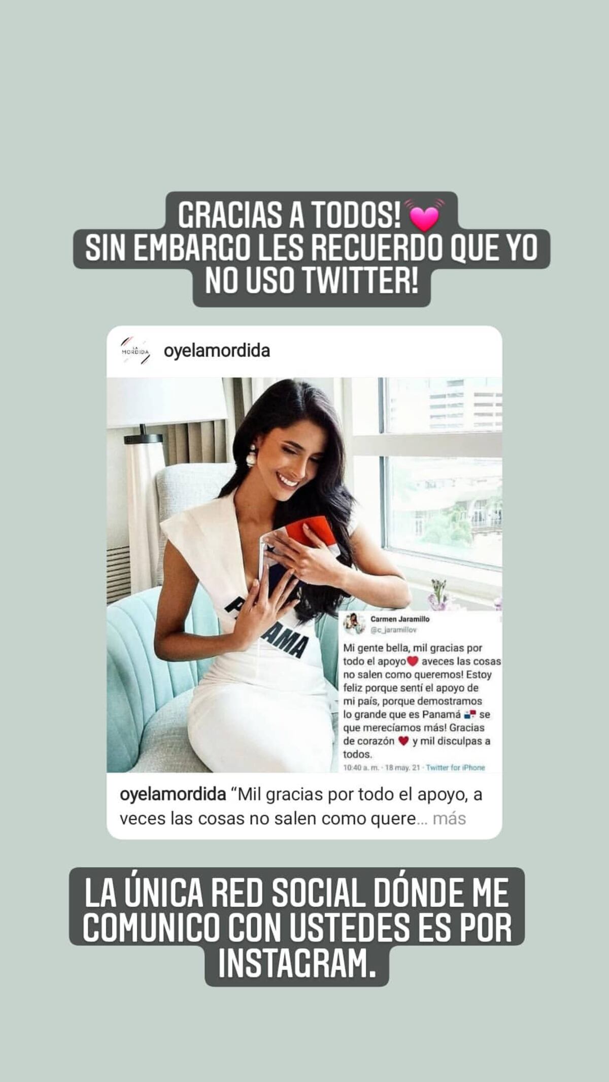 Se fue a comer mofongo. Carmen Jaramillo reaparece tras su participación en el Miss Universo