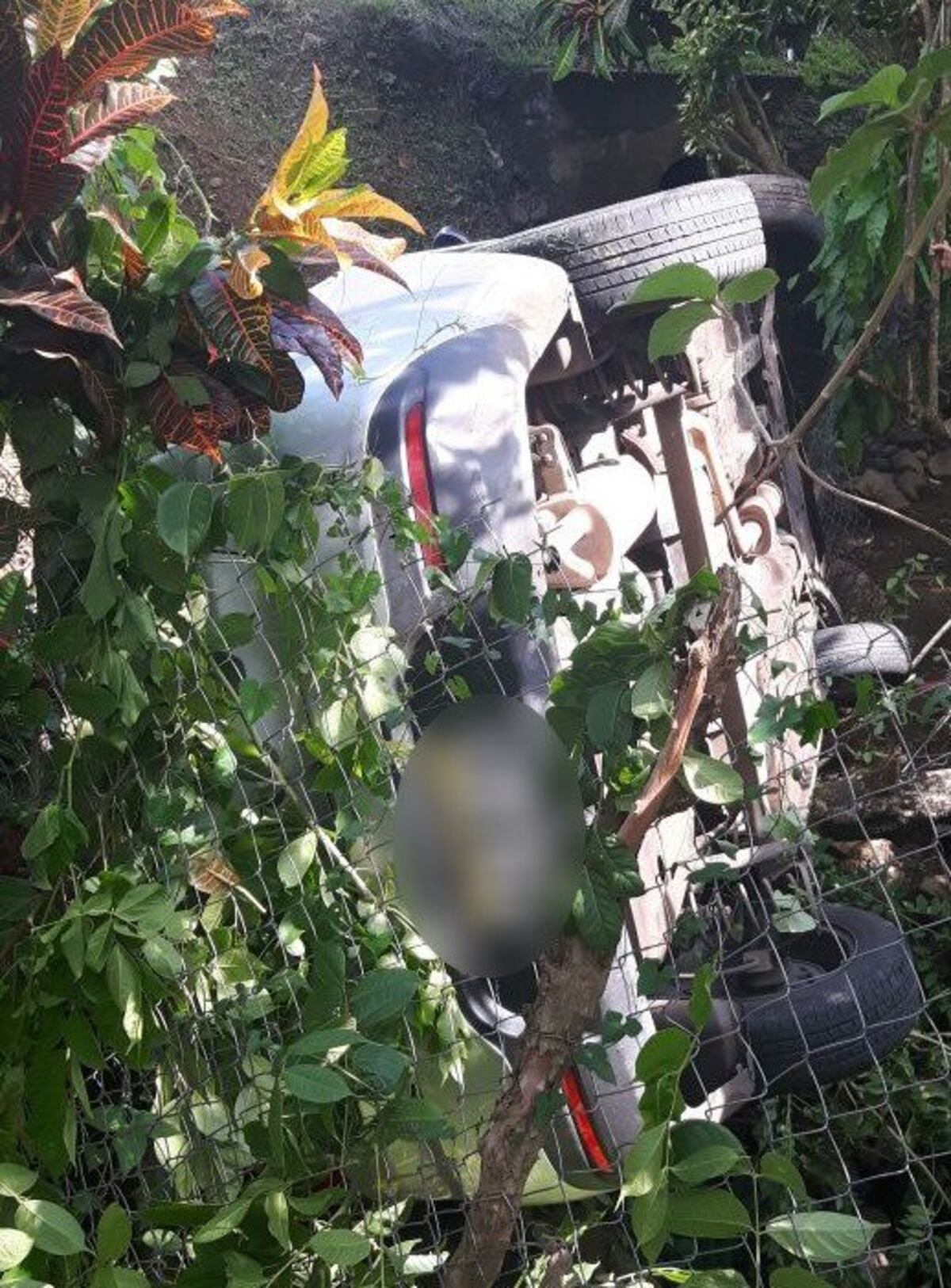 ¡ALLÁ VA ESO! Conductor se quedó dormido y su carro se fue barranco abajo