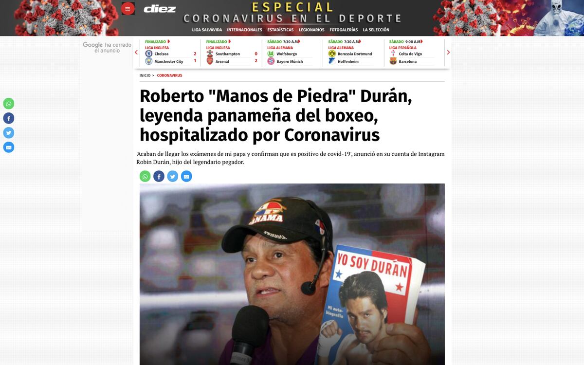 Medios internacionales reportan el contagio de Roberto Durán +Galería