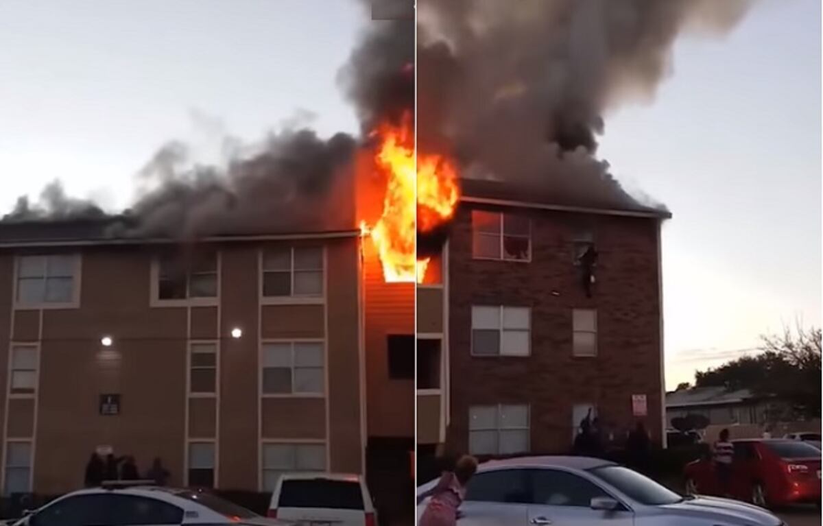 Una mujer suelta desde un tercer piso incendiado a su bebé para salvarla