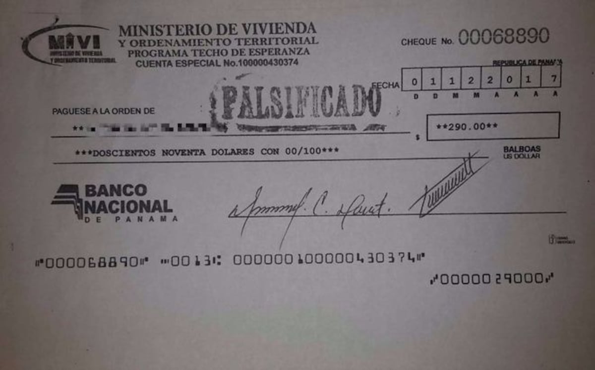 Miviot advierte sobre circulación de cheques falsos