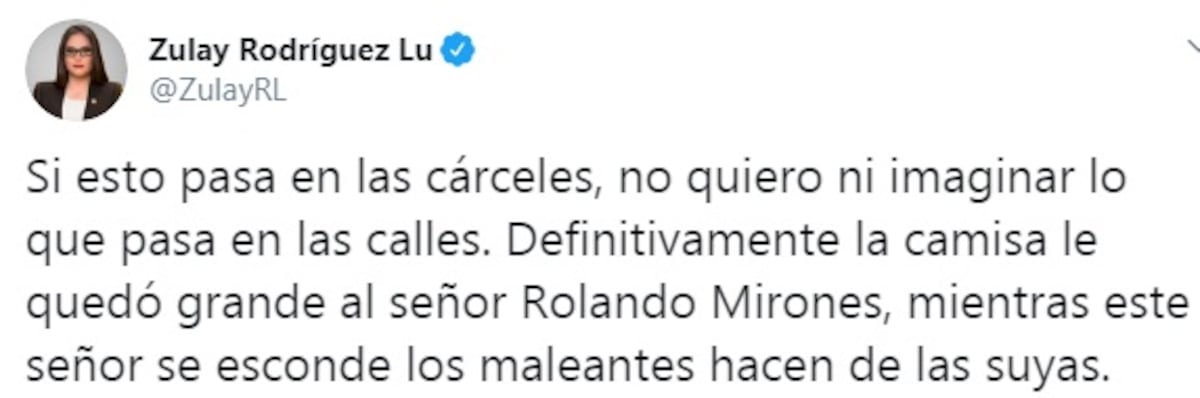 Zulay arremete otra vez contra Mirones. Dice que se esconde mientras maleantes hacen de las suyas