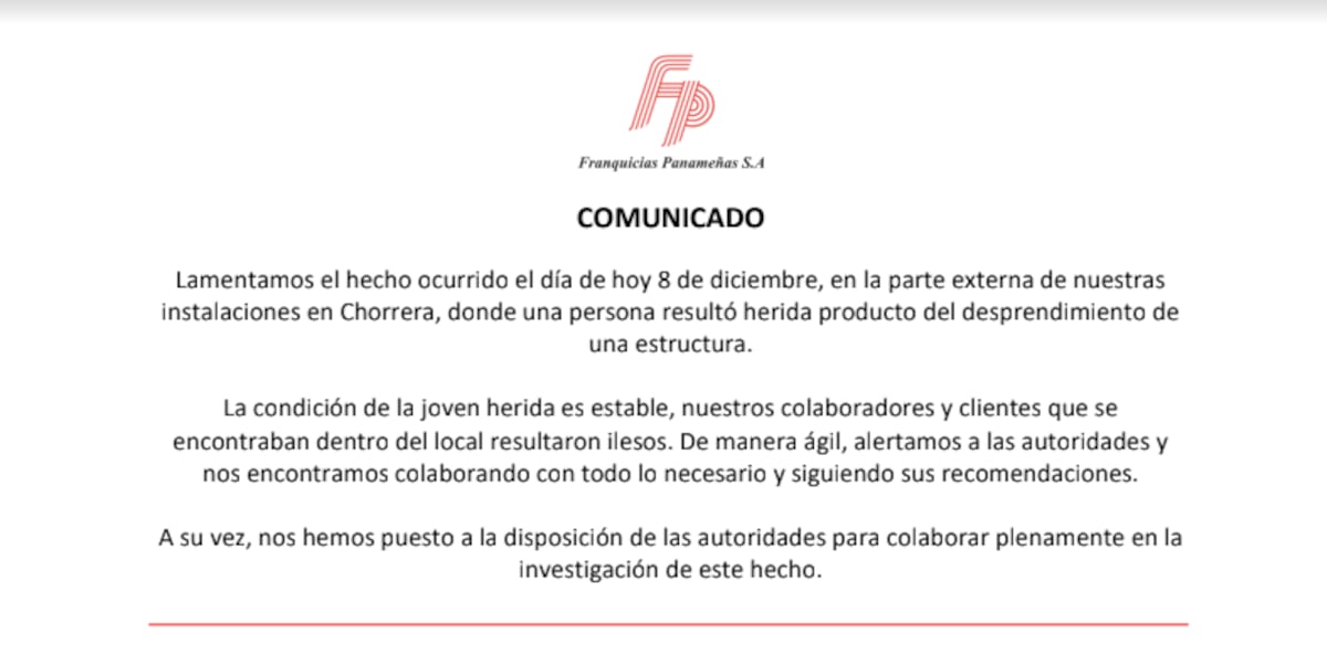 Franquicias Panameñas lamentó el hecho ocurrido en La Chorrera