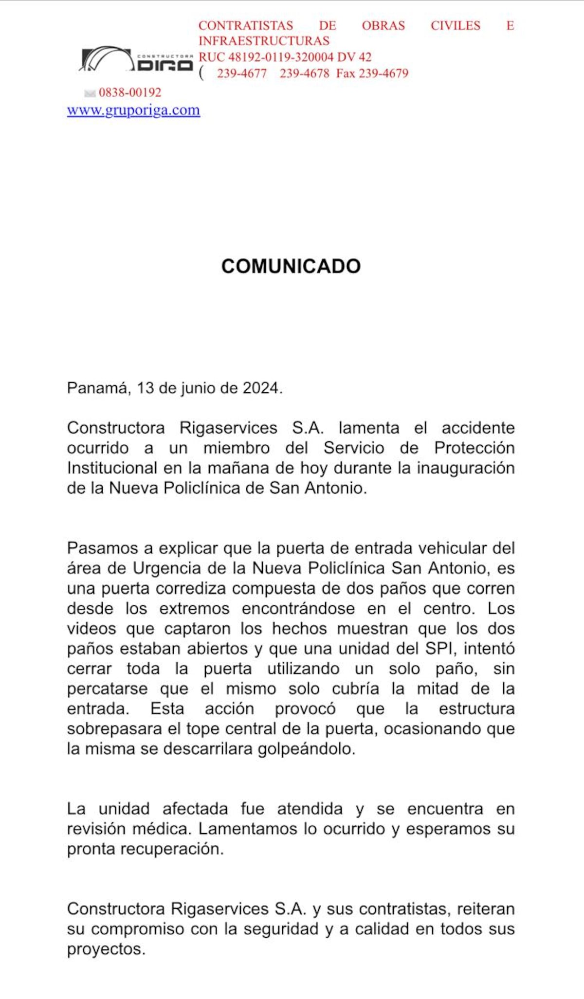 Paciente 001: Portón cae sobre agente de seguridad durante inauguración de la policlínica San Antonio