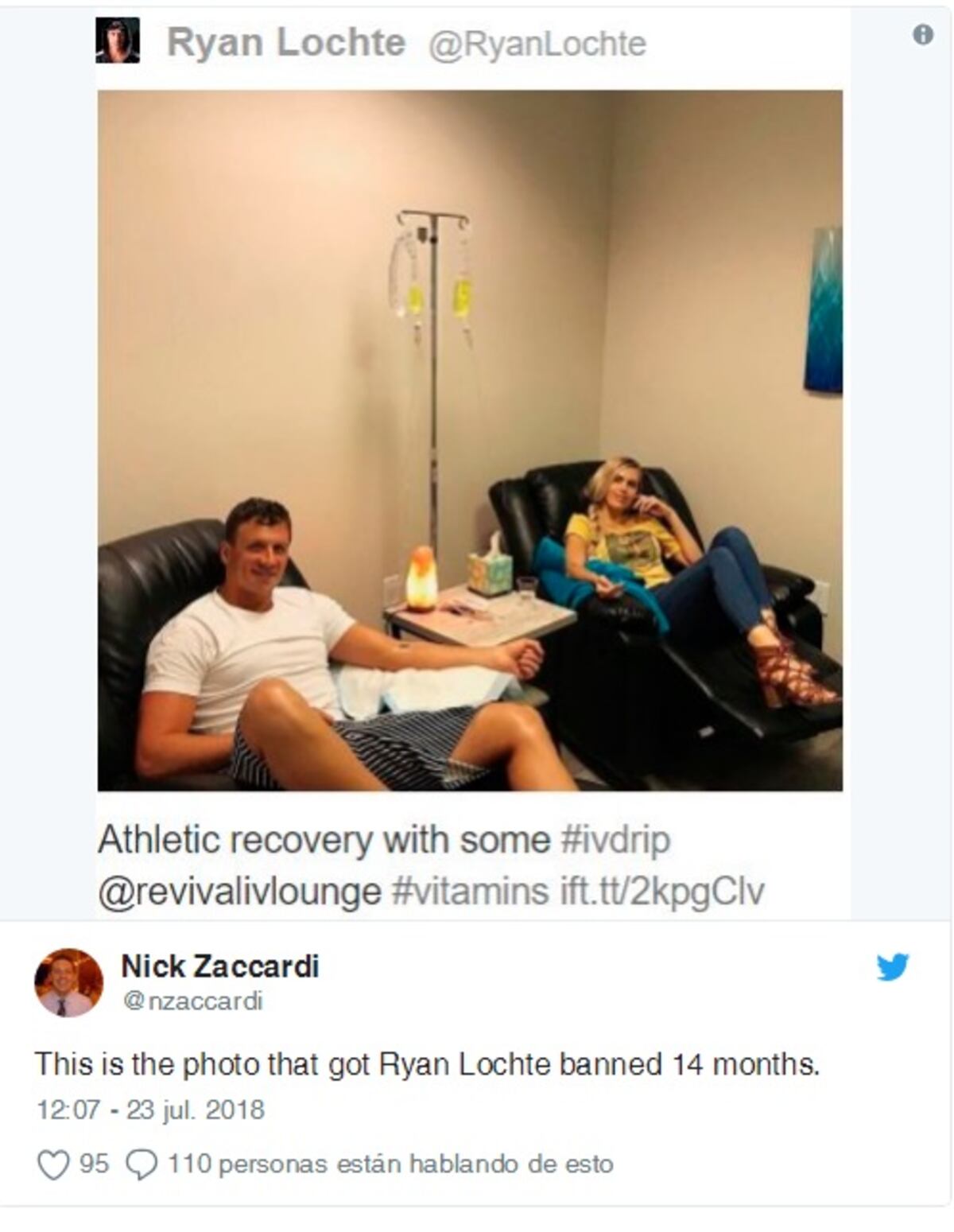 A nadador olímpico estadounidense lo sancionan por colocarse intravenosa