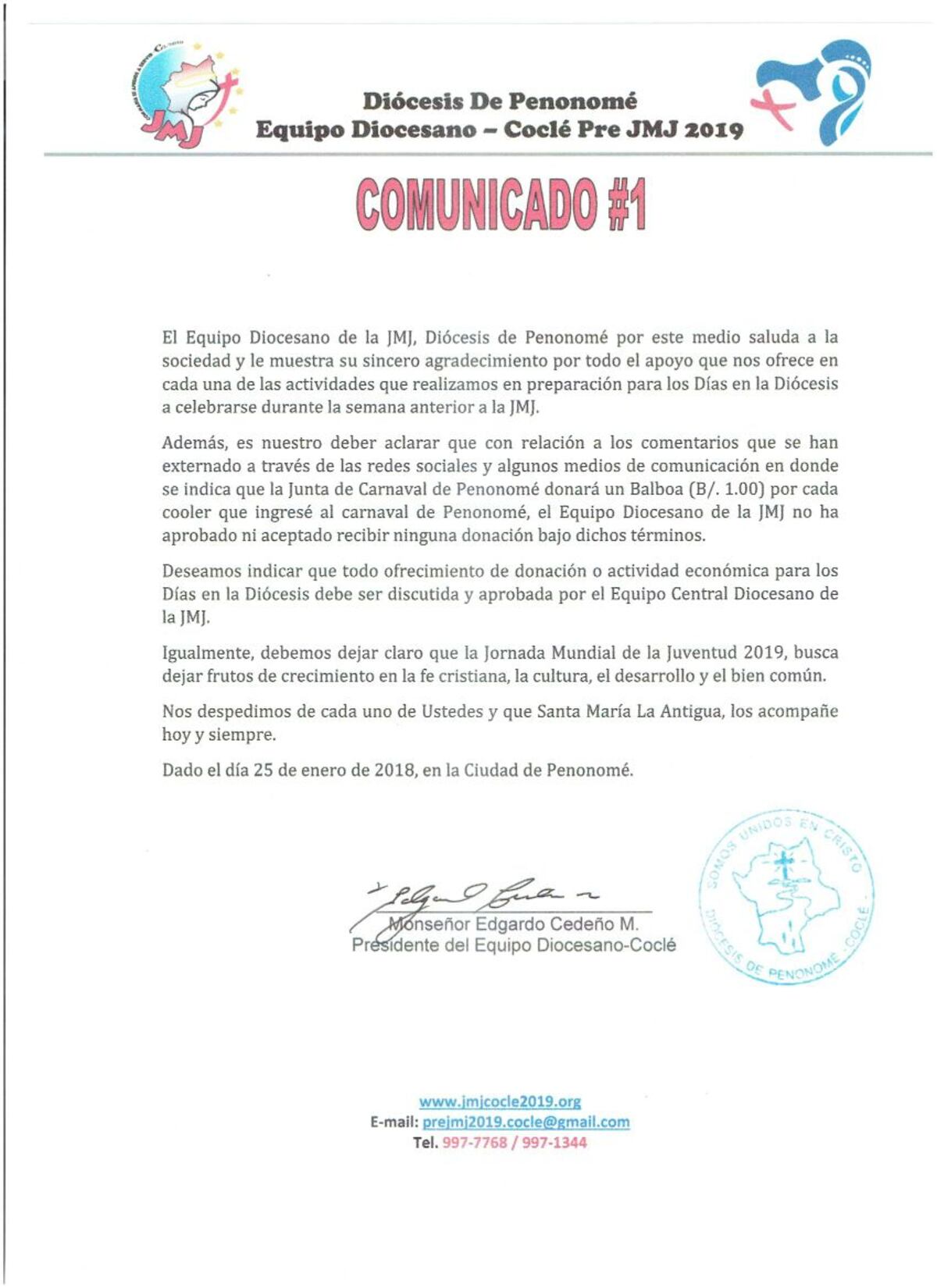 Aclaran sobre donación del cobro a coolers en carnavales de Penonomé a la JMJ