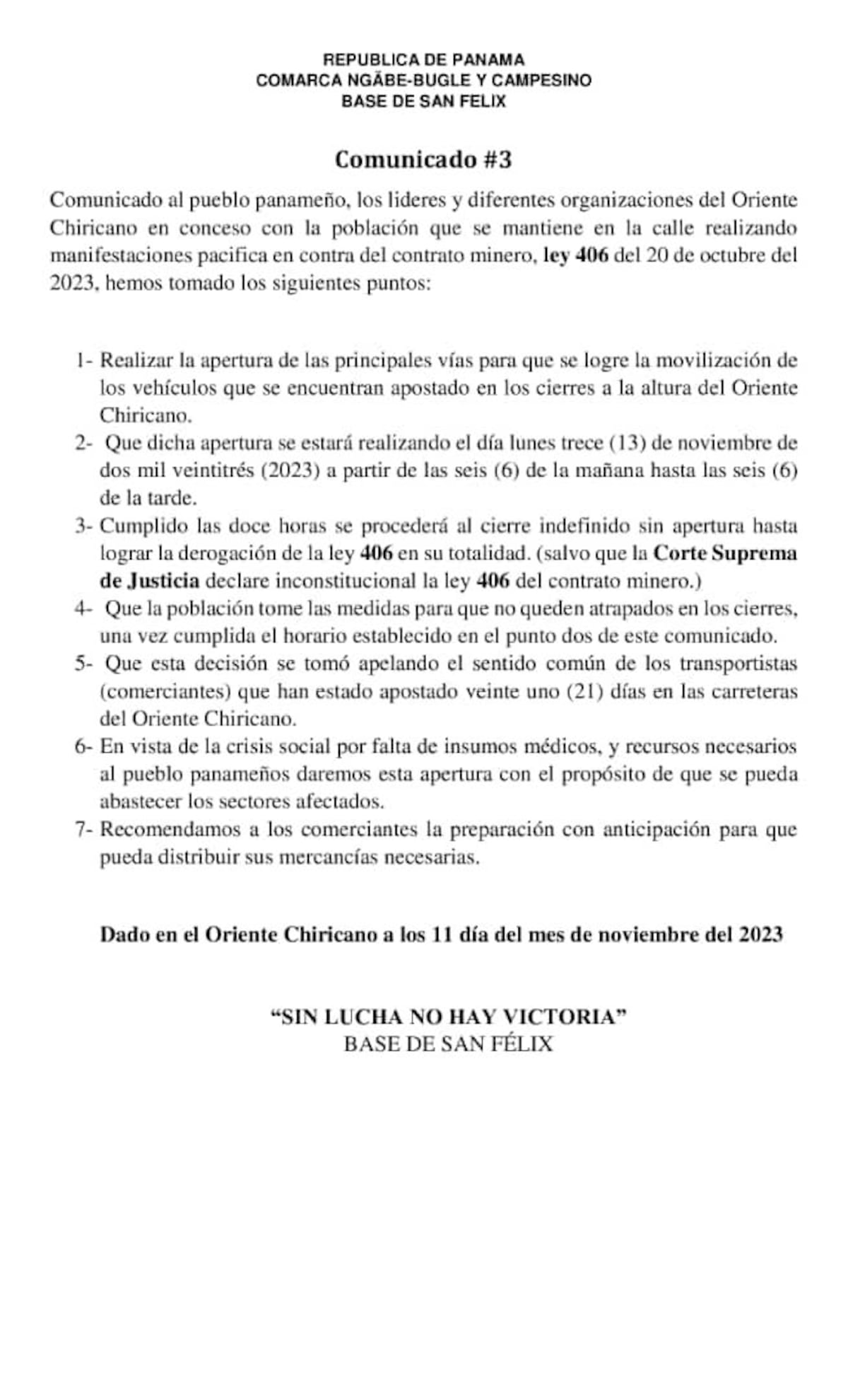 Chiriquí: este lunes los indígenas abrirán la Interamericana por unas 12 horas