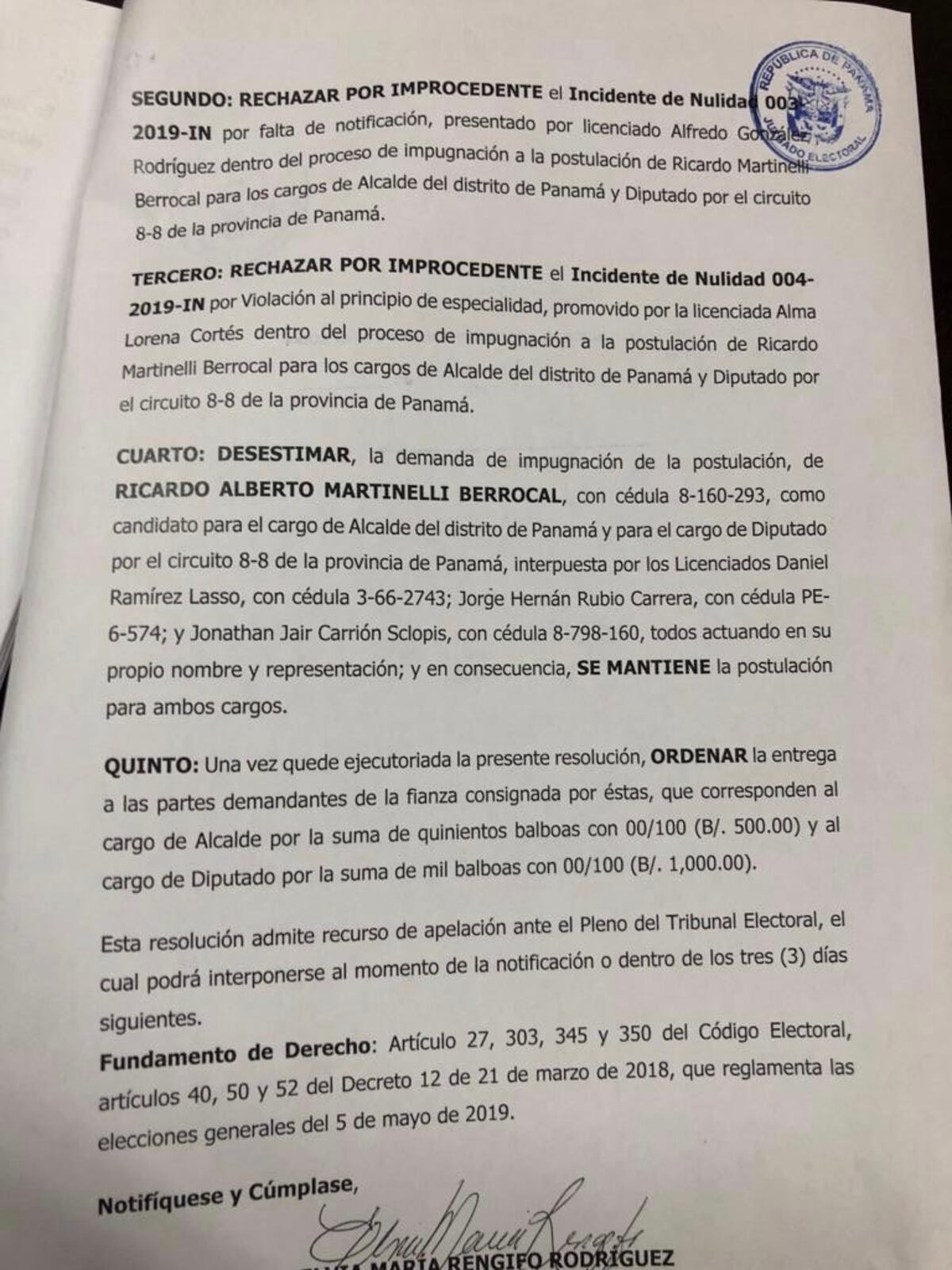 Martinelli sí podrá participar en las elecciones del 5 de mayo, hay reacciones
