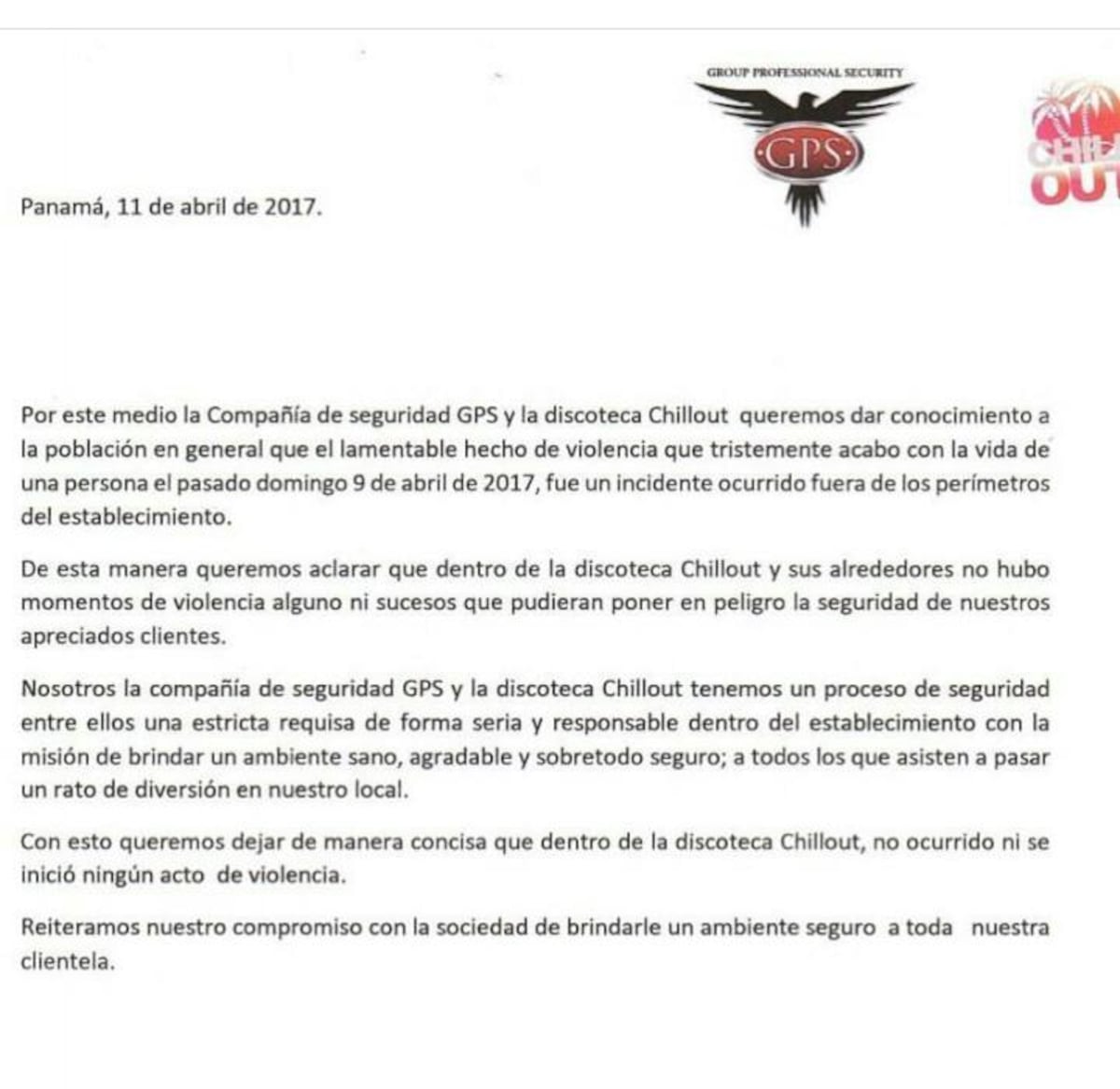 Discoteca Chillout se pronuncia tras asesinato del barbero