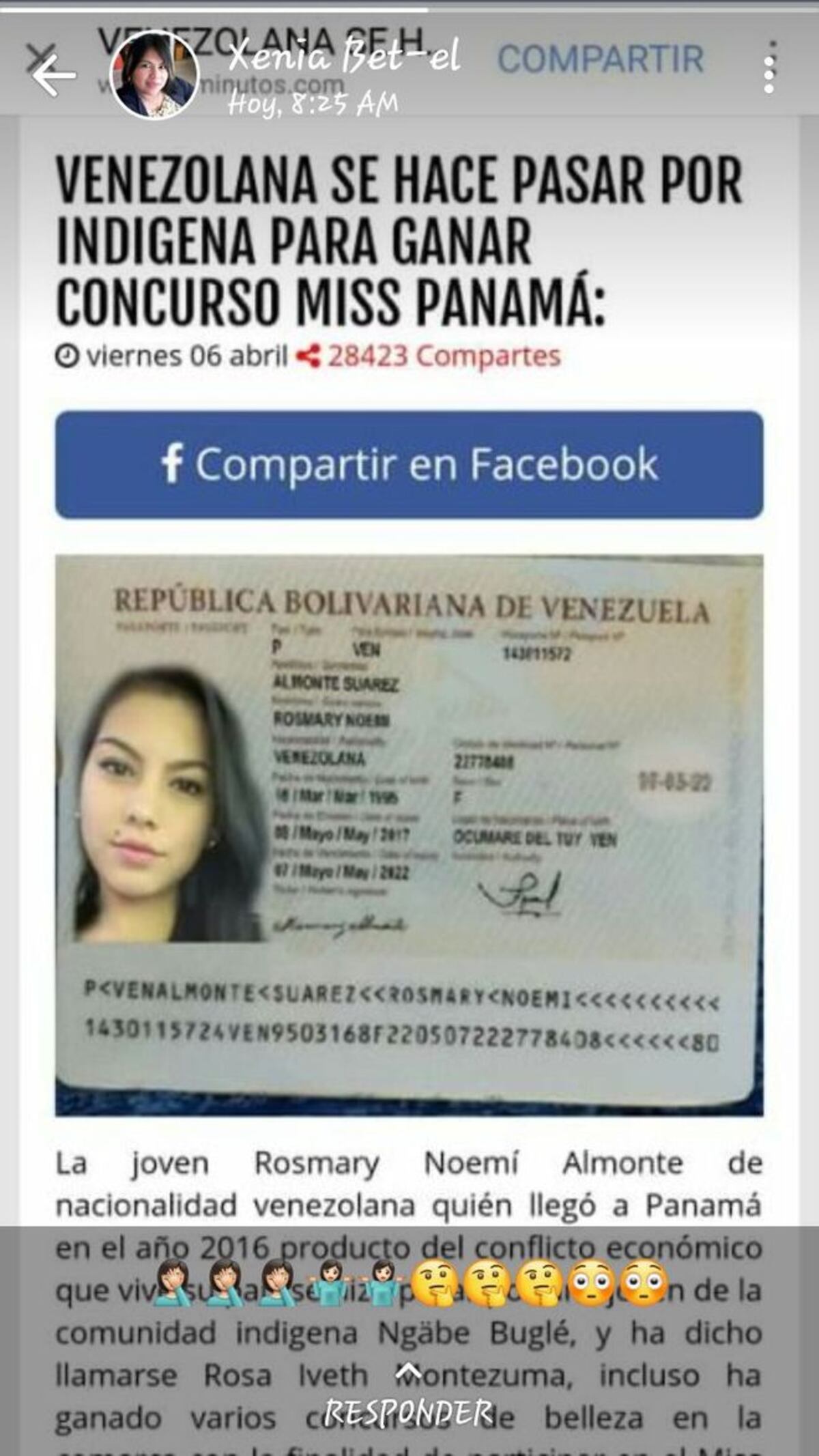 ¡DIZQUE QUE ES VENEZOLANA!Aclaran origen real de candidata indígena de Srta. Pmá