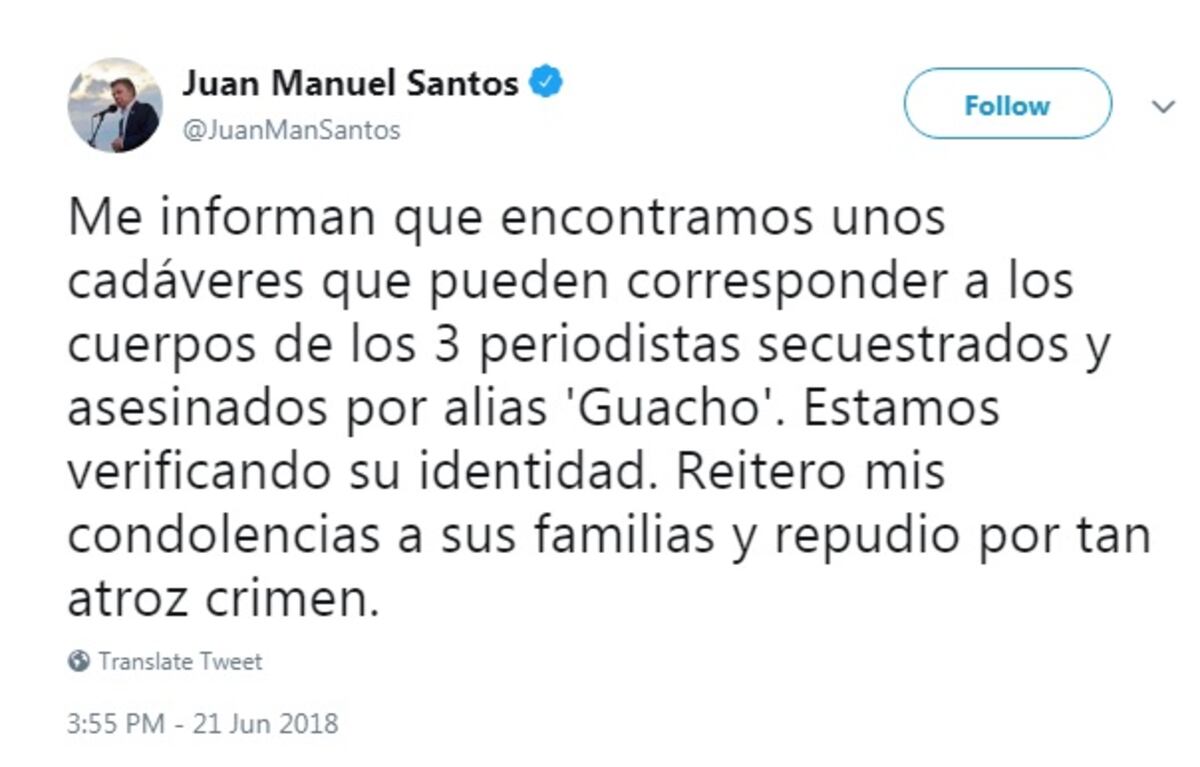 En Colombia encuentran 3 cuerpos que podrían ser de periodistas ecuatorianos