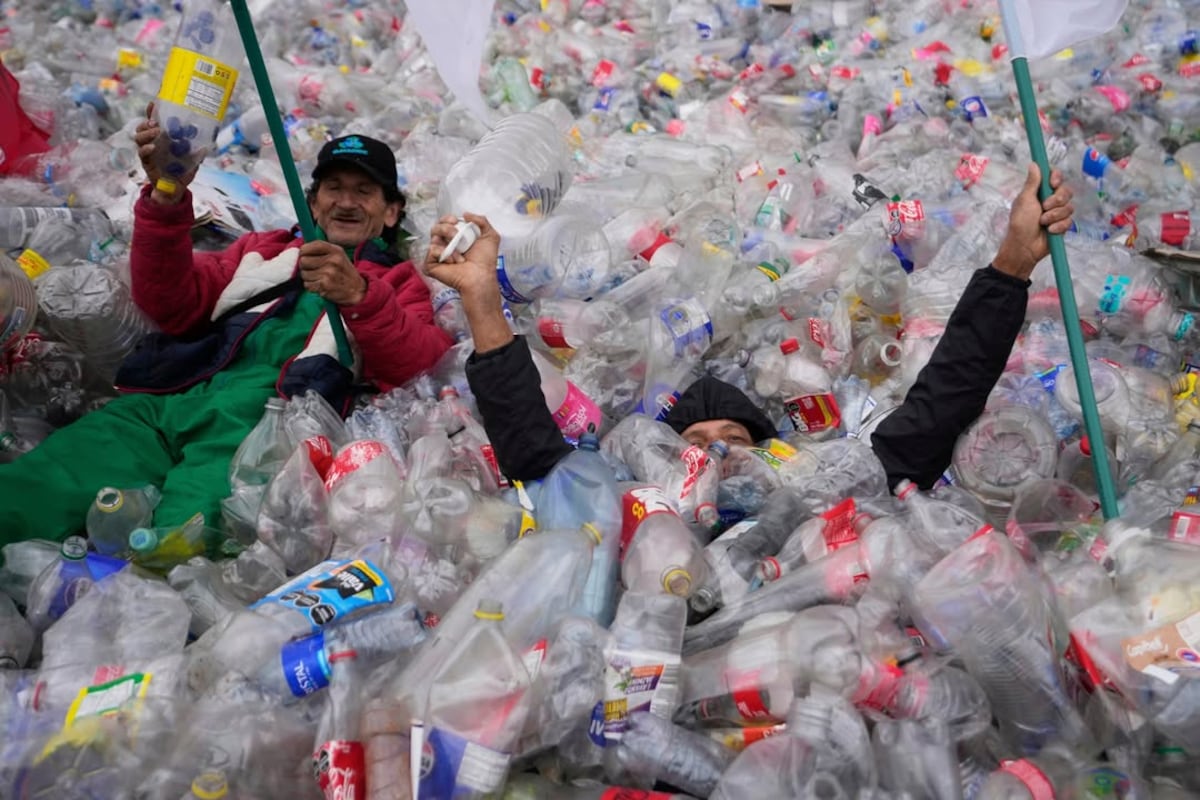 ¡Inundación de plástico! Recicladores revientan la Plaza de Bolívar exigiendo trabajo digno