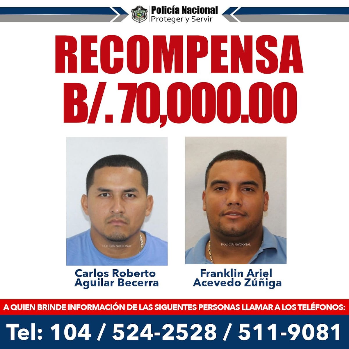 Policía Nacional emite lista de personas requeridas por la justicia, hay recompensa por 70 mil dólares