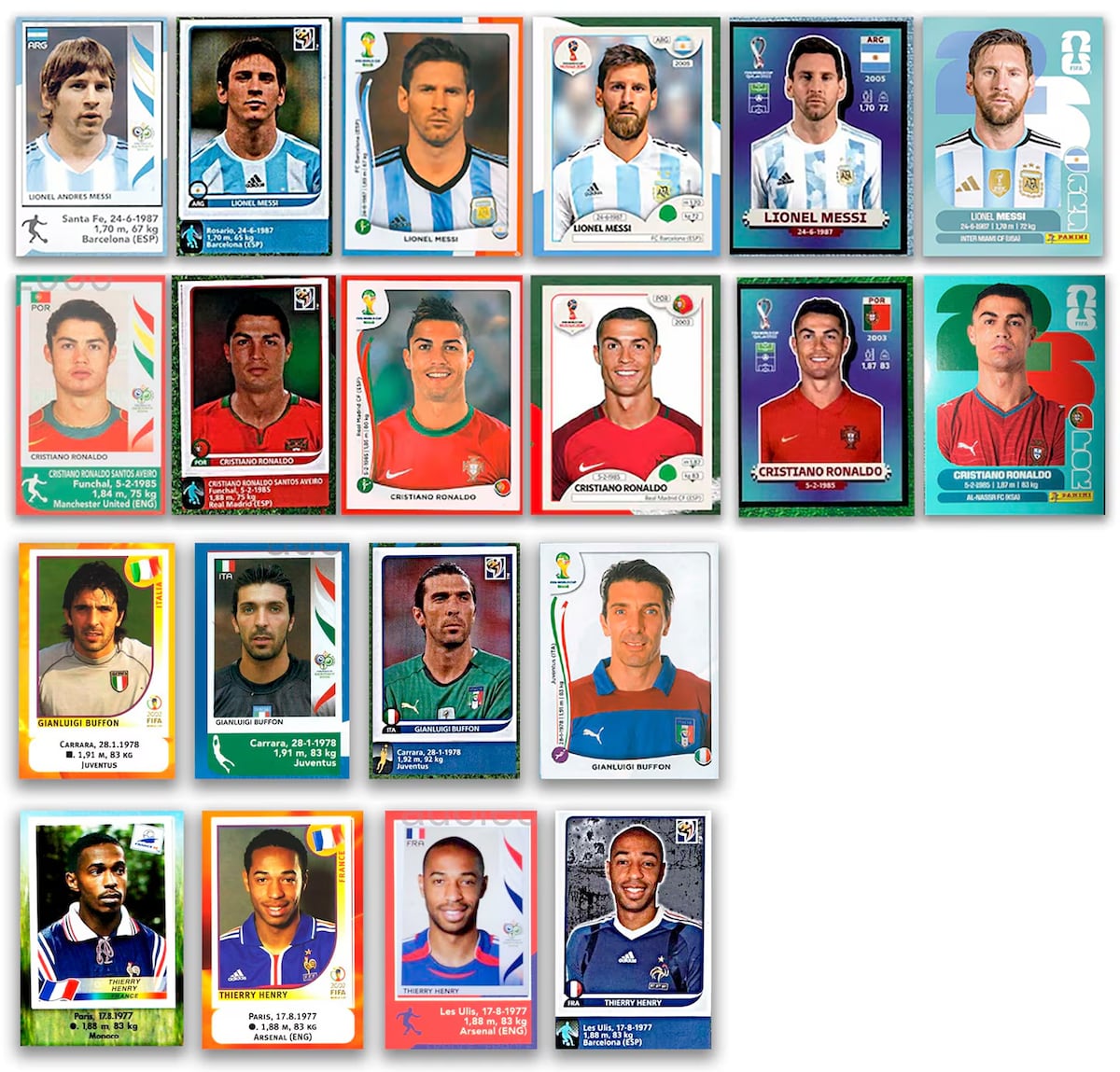 Pilla el paso del tiempo de las estrellas del fútbol en las figuritas mundialistas
