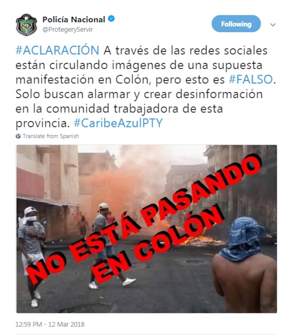 ¿Quieren crear caos? Policía Nacional asegura que no hay revueltas en Colón