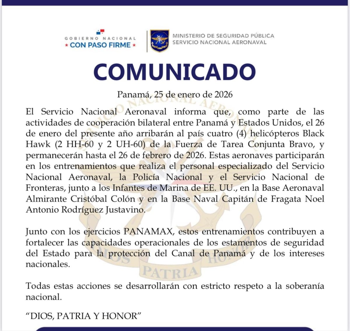 Panamá recibe helicópteros Black Hawk como parte de cooperación con EE. UU.